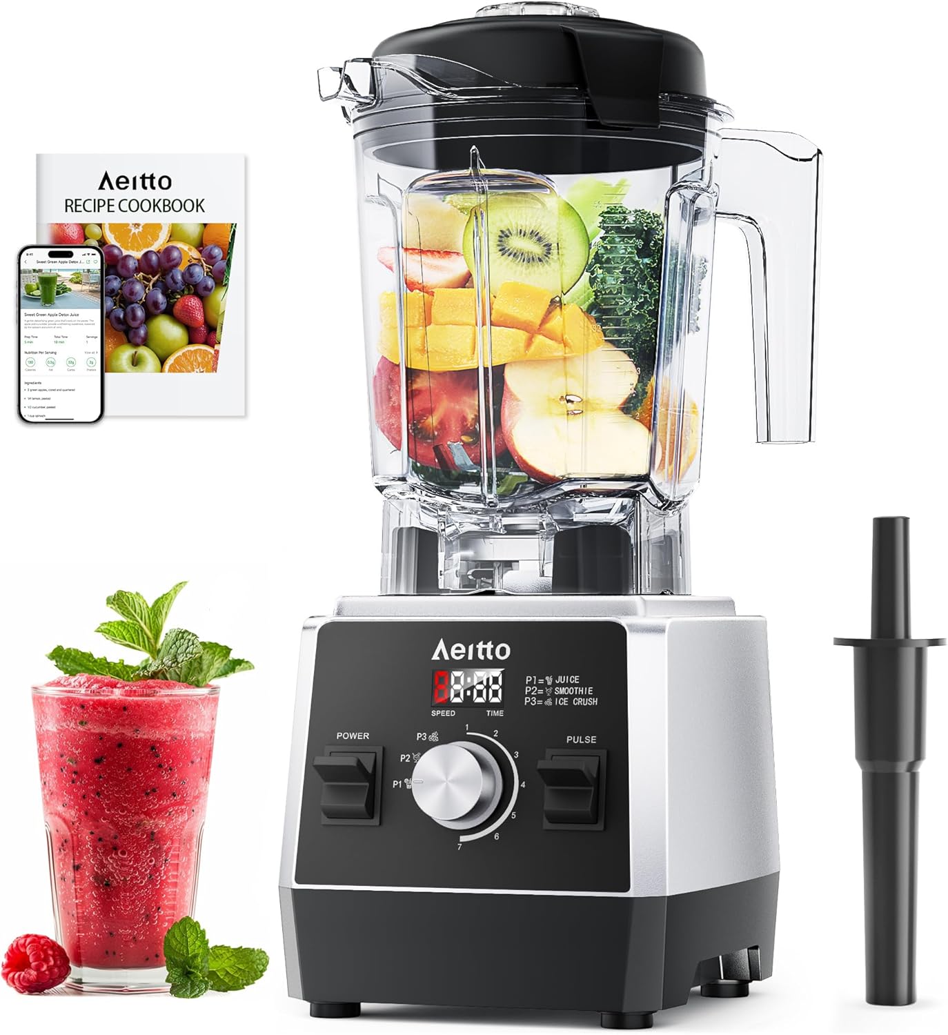Aeitto Blenders for Kitchen with 68Oz. Large Capacity, 1800W Max Power Smoothie blender, 3 Preset Programs & 7 Speeds, Professional Countertop Blender for Smoothies, Frozen Drinks, Generation2 Black