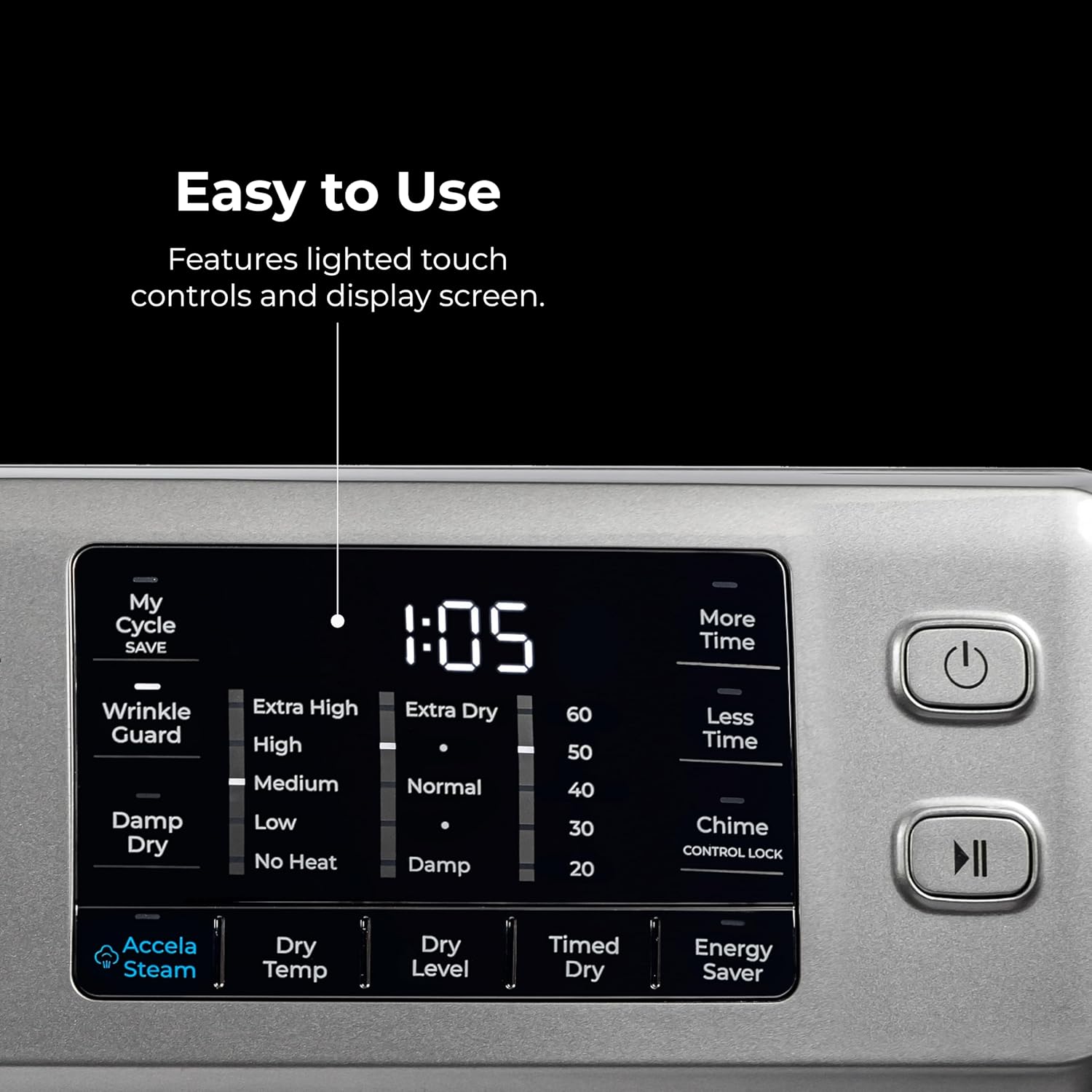 Kenmore 8.0 cu. ft. Front Load Electric Dryer with Wrinkle Guard & Accela Steam to Reduce Wrinkles, Static & Odors - Smart Sensor Drying - LED - ENERGY STAR Certified - Metallic Silver