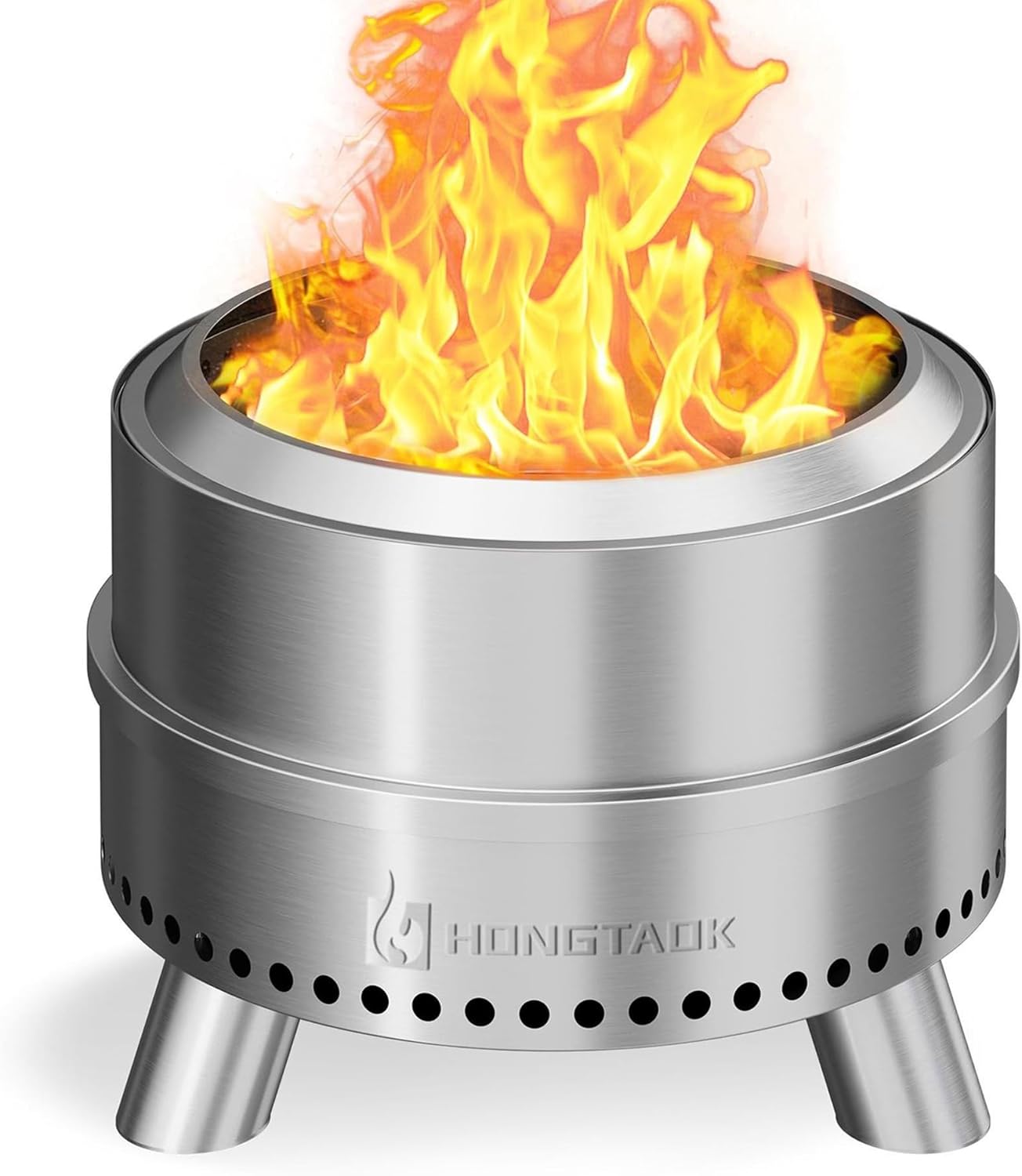 Smokeless Fire Pit with Waterproof Bag, 20 Inch Stainless Steel Fire Pits for Outside Wood Burning, Smokeless Firepit Outdoor Bonfire, Removable Ash Pan, Portable for Camping, Backyard