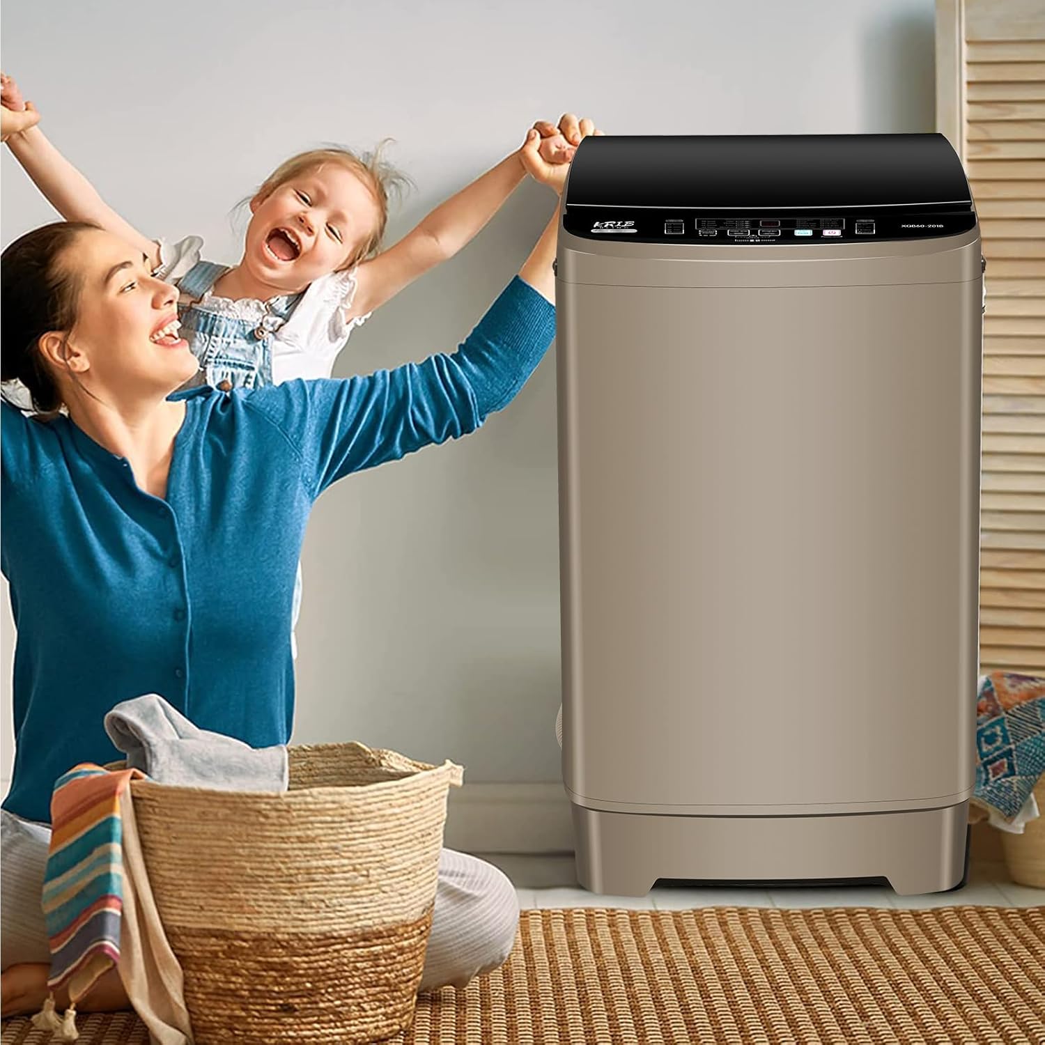 17.7 lbs Full Automatic Washing Machine with LED Display Compact Washing Machine with Drain Dump, 10 Wash Programs and 8 Water Levels Ideal for Dorms, Apartments, RV, Gold