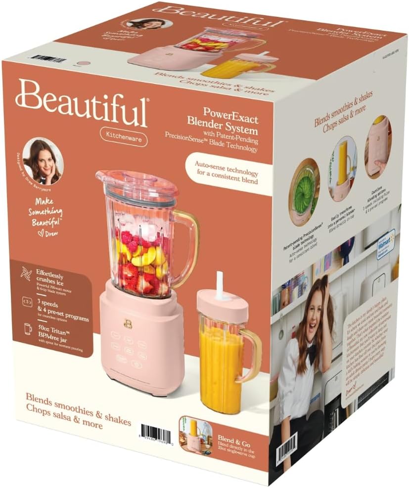 Beautiful PowerExact Blender System with PrecisionSense Technology, 700W Motor, 50oz Tritan Jar, 20oz Personal Cup, Stainless Steel Blades (Rose)