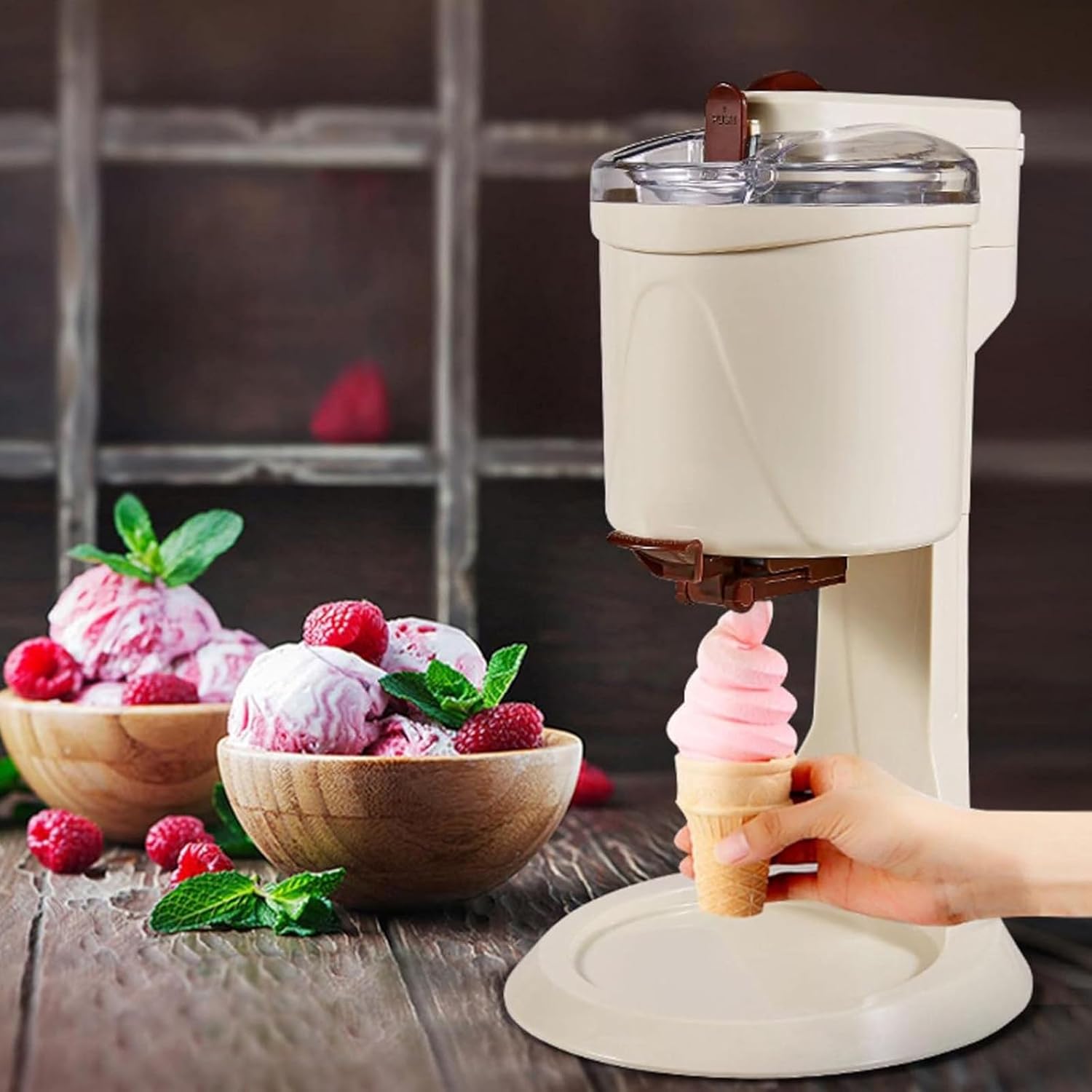 Soft Ice Cream Machine, 1 Liter Automatic Mini Fruit Soft-Serve Maker for Home, Bar, Cafe - Household Small Ice Cream Appliance