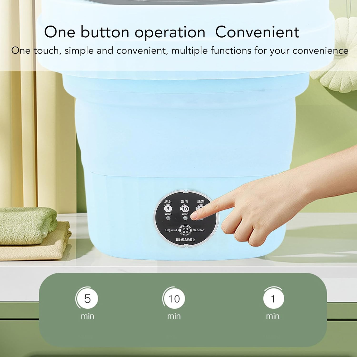 Portable Washing Machine 6L Foldable IPX4 Waterproof Mini Laundry Washer, Portable Travel Apartment Washer Mini Foldable Washer (US Plug)(Blue)