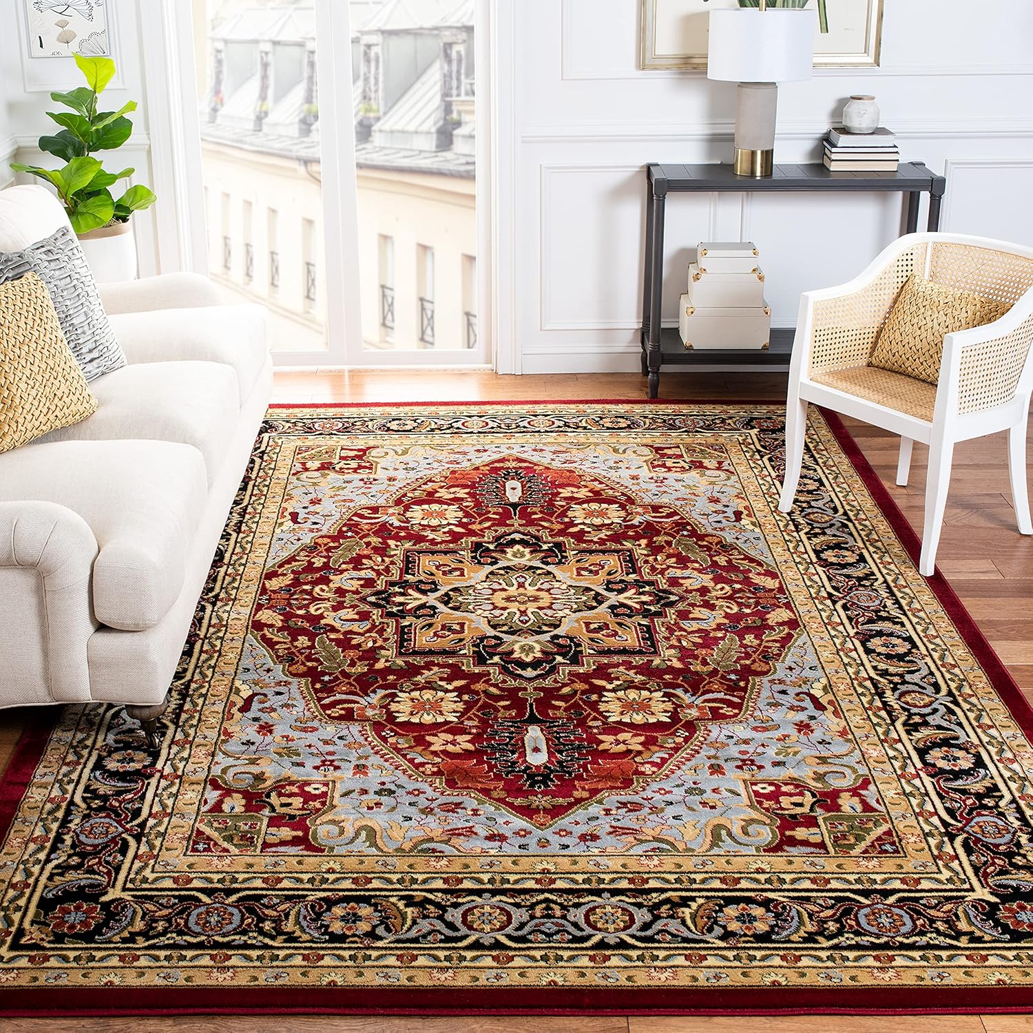 SAFAVIEH Lyndhurst Collection Area Rug - 10' x 14', Red & Black, Traditional Oriental Design, Non-Shedding & Easy Care, Ideal for High Traffic Areas in Living Room, Bedroom (LNH330B)