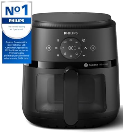 Philips 2000 Series Airfryer - 4.4 qt (4.2 l) Pan, 13 Cooking Functions, RapidAir Technology, Healthy Cooking with 90% Less Fat, Efficient & Fast (NA220/00), 9.8 pounds weight