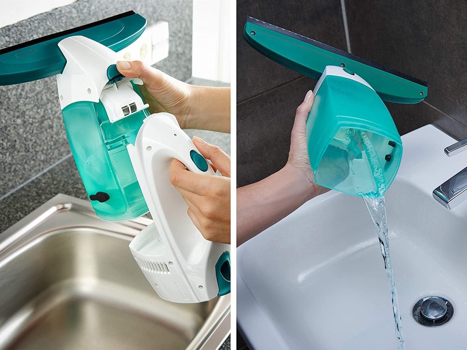 Leifheit Window Vacuum Cleaner Dry&Clean, Modular with Unique Handle System and Intelligent Standby, Window Cleaner, Battery-Powered, White Blue