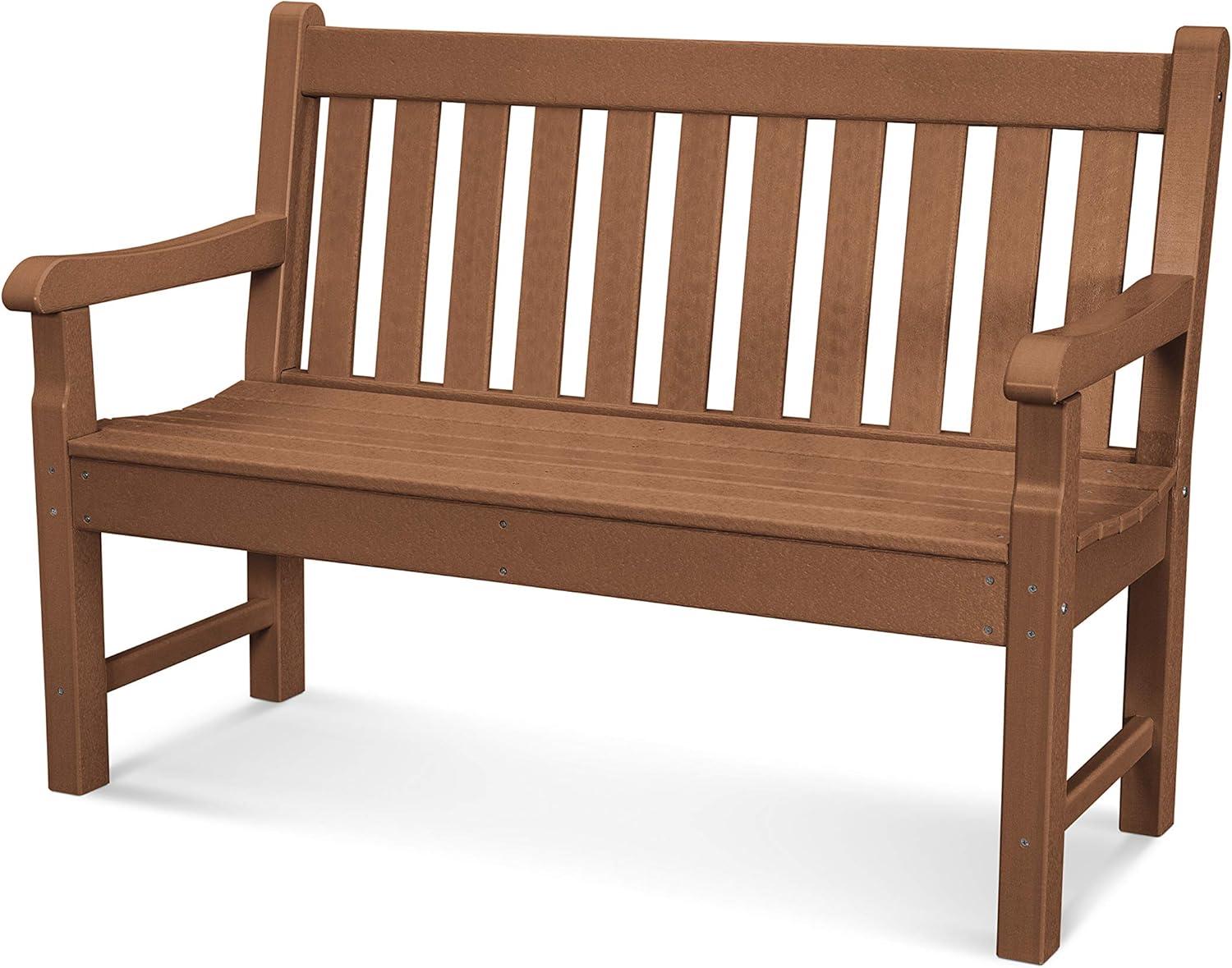 POLYWOOD Rockford 48-Inch Bench, Teak - Modern Outdoor Garden Bench for Patio, Porch & Backyard - Heavy Duty HDPE Front Entry Bench - Fire Pit Seating & Deck Furniture