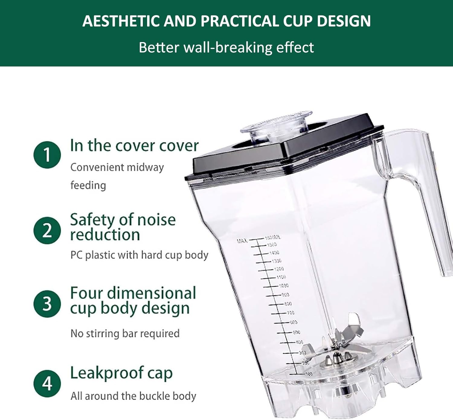 Commercial Smoothie Makers, 1.6L Electric Smoothie Blender,with Sound Proof Cover, Food Processor for Fruits