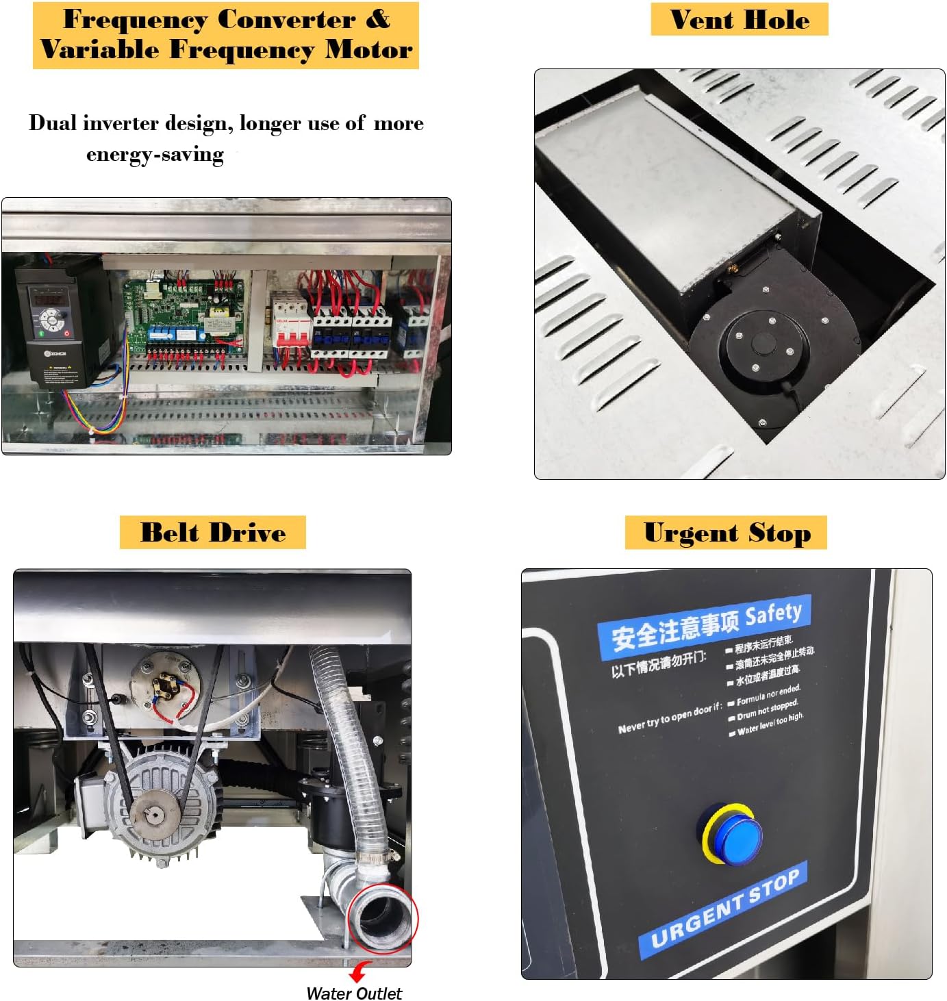 Automatic Laundry Washing Machine Commercial/Industrial Wash+Spin+Dry Front Load Washer with 44lbs Dry Clothes Capacity Stainless Steel 220V 3PH