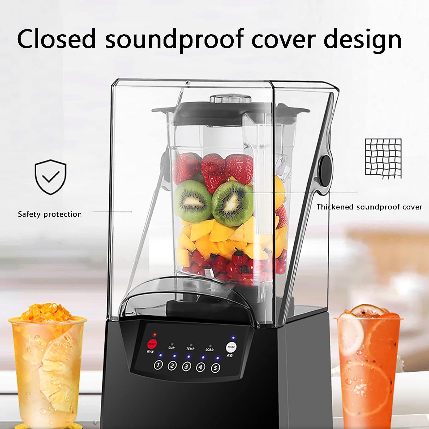 Blender Smoothie Machine, Noise Reduction 2200W 2L Blender and Smoothie Maker, Food Mixer, 2.5MM Blade Ice Crusher with Cover Silent Broken Wall Cooking Machine