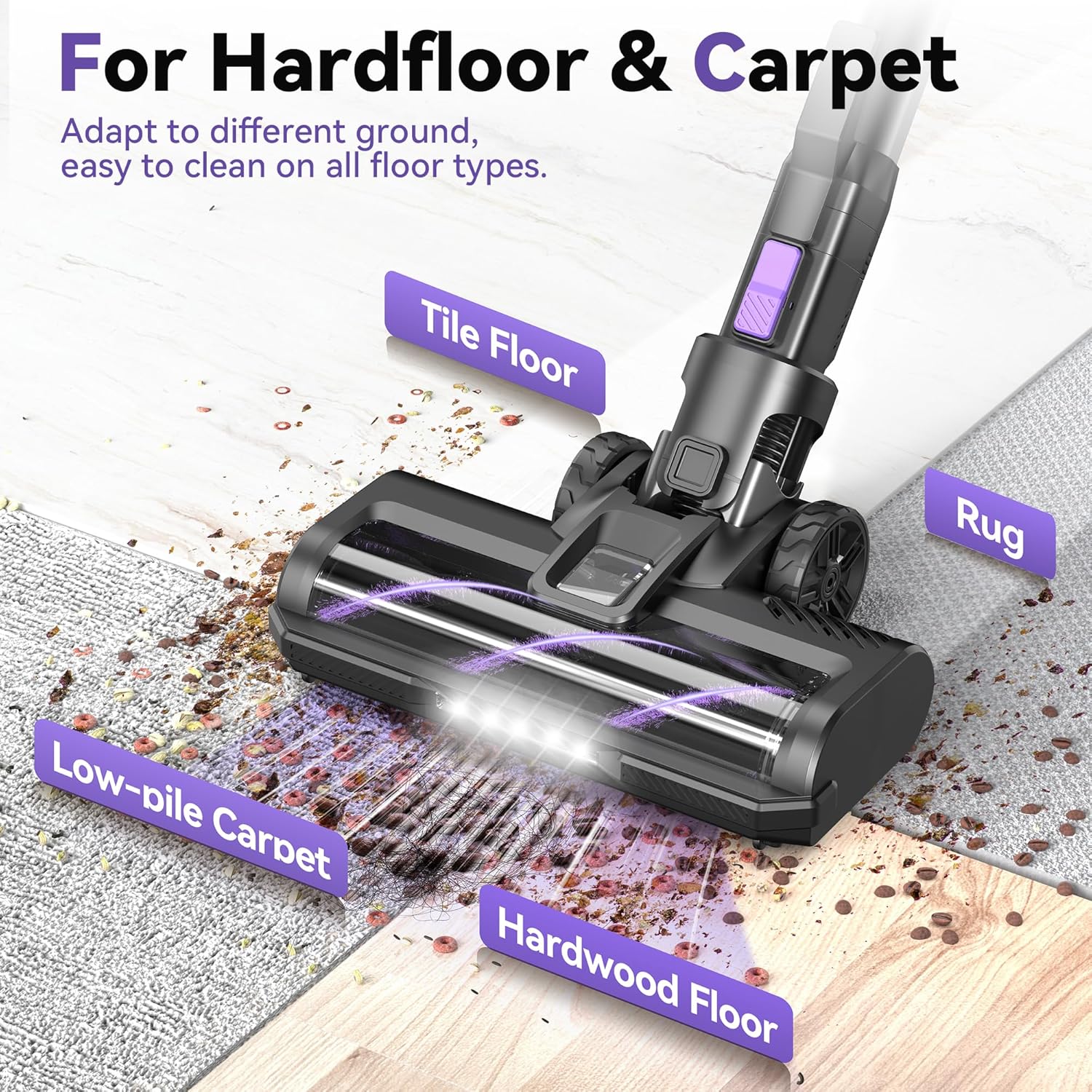 DEVOAC Cordless Vacuum Cleaner for Home, 45Kpa Lightweight Stick Vacuum with Powerful Suction, Rechargeable Battery Up to 50mins, Handheld Vacuum Cleaners for Hardwood Floor, Carpet, Pet Hair