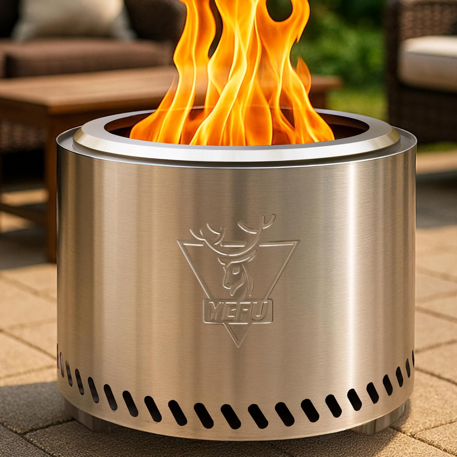 YEFU Fire Pit with Removable Ash-Pan: Smokeless Firepit 304 Stainless Steel Material - Outdoor Fire Pit Silver 19 inch - Smokeless Firepit for Outside Outdoor Patio Camping Backyard