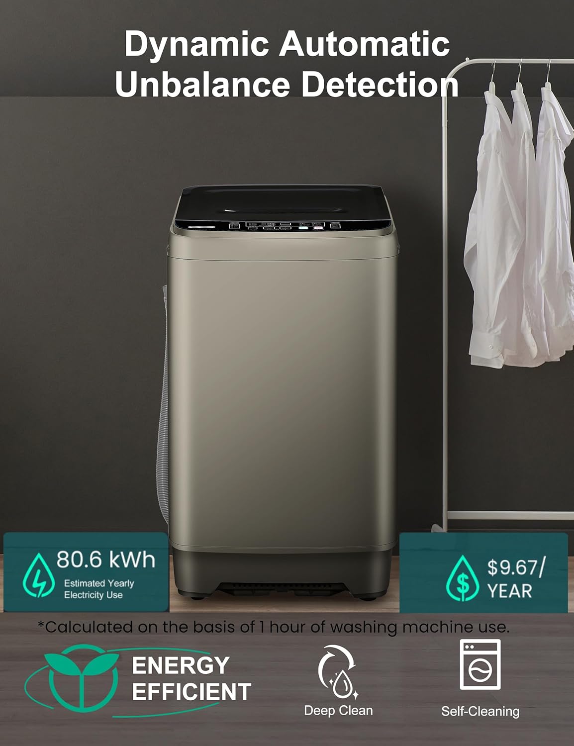 Portable Washing Machine - 2.0 Cu.ft Portable Washer Full-Automatic With LED Display, Compact Washer Ideal for Apartments, Homes, and Dorms, 10 Wash Cycles, Low Noise, IPX4 with Drain Pump