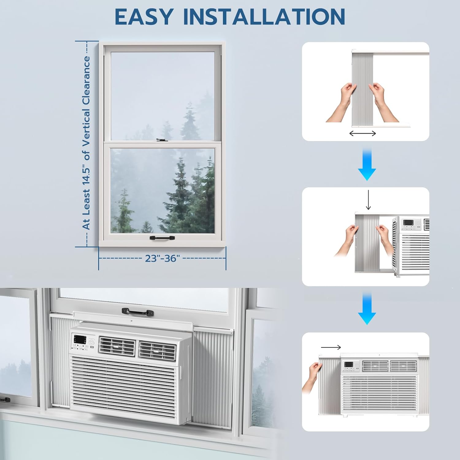 ZAFRO Window Air Conditioners 8000BTU, Cools 350 Sq. Ft,2 Cooling Mode & Fan Speeds,Ultra-Quiet Remote,White