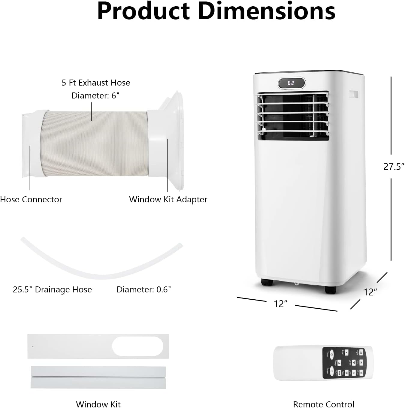 PETSITE Portable Air Conditioner, 3-in-1 AC Cooling Unit Dehumidifying, Fan & Air Cooler Function, Remote Control, Window Kit Included (10000BTU, White)