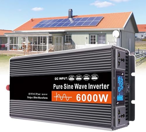 Power Inverter, Pure Sine Wave Inverter, Aluminum Alloy Material, DC to AC Car Inverter, for Solar, Washing Machine, Microwave Oven, Polisher, with Digital Display,6000W