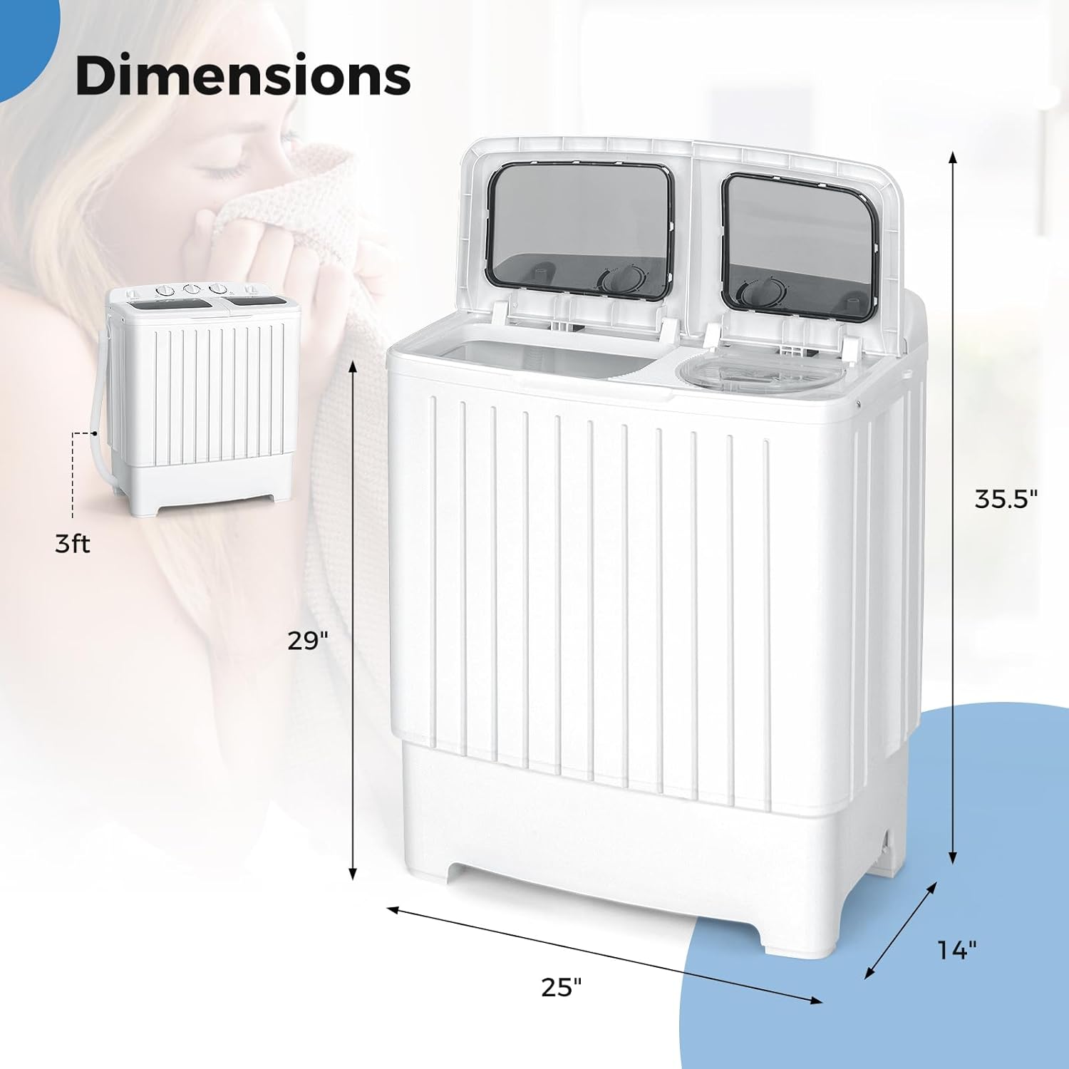 COSTWAY Portable Washing Machine, Twin Tub 20 Lbs Capacity, Compact Laundry Washer(12 Lbs) and Spinner(8 Lbs), Durable Design, Timer Control, Perfect for RV, Apartments and Dorms, Grey+White