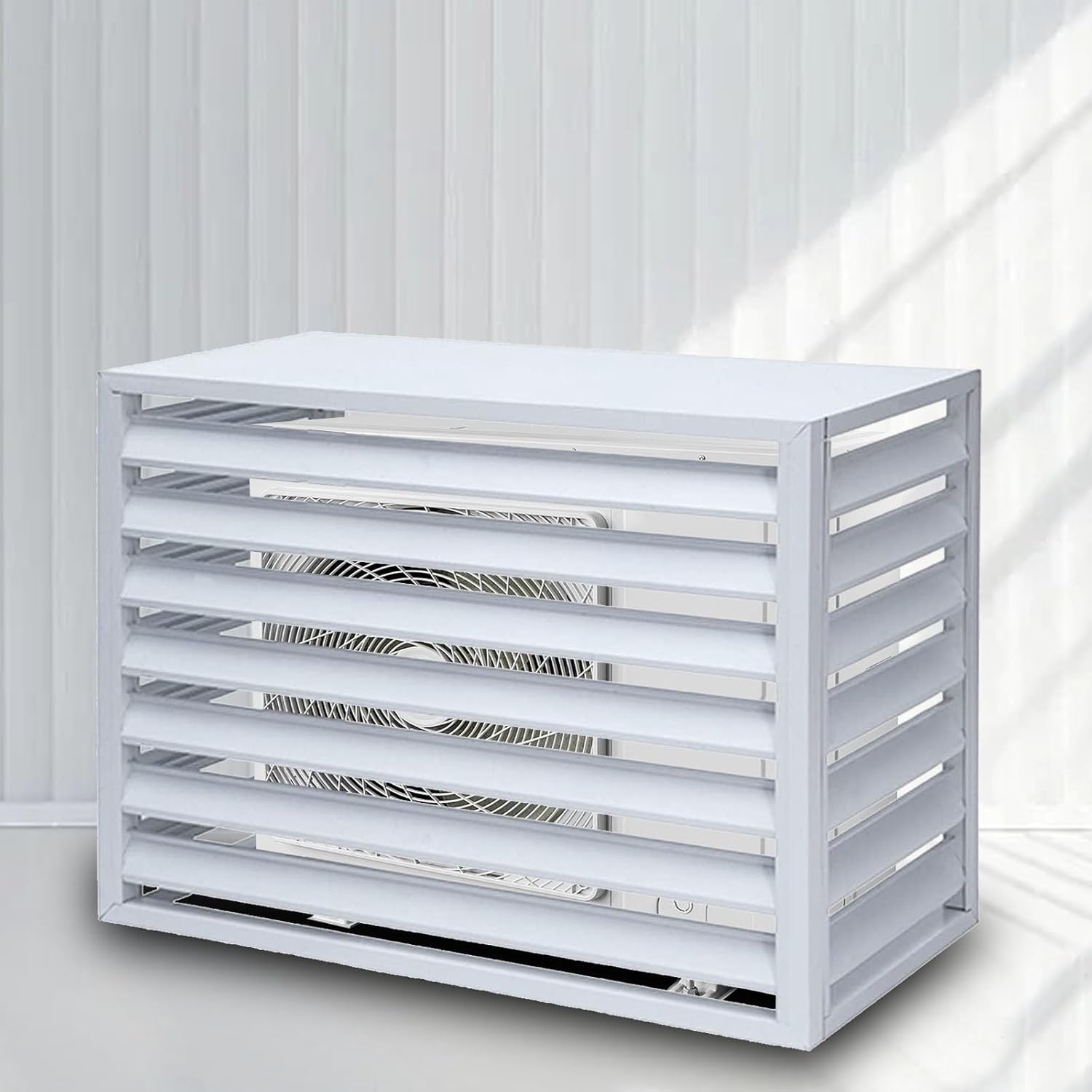 Air Conditioner Covers, Outdoor Anti Theft Aluminum A C Cover Privacy Fence Screen, Used for Outdoor Unit Noise Reduction(White,2 3P)