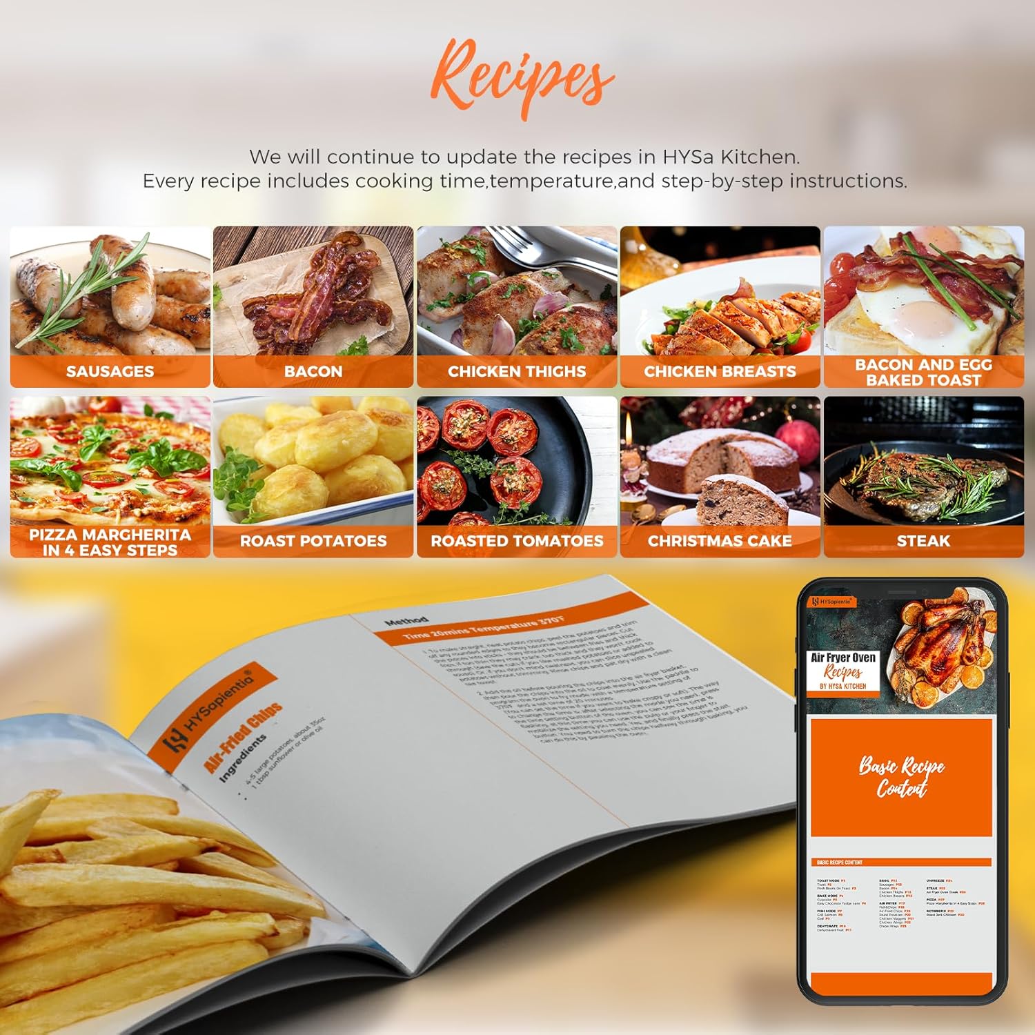 HYSapientia Air Fryer Toaster Oven Combo, 26Quart 10-in-1 Extra Large Countertop Convection Oven with LED Display Knob Control, 1800W Stainless Steel, Less Oil, Faster Cooking,7 Accessories+Recipe