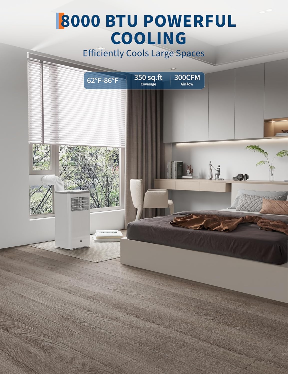 8000 btu Portable Air Conditioner 3 Speeds & Sleep Mode, 3 in-1 Cooling AC Portable Air Conditioner for Room, Standing Air Conditioner for Room, Ventless Floor Air Conditioner Unit Portable