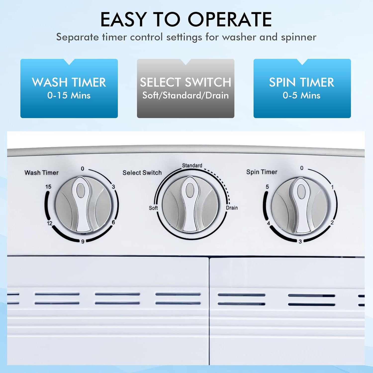 COSTWAY Portable Washing Machine, Twin Tub 13Lbs Capacity Washer 8Lbs and Spinner 5Lbs with Control Knobs, Timer Function, Drain Pump, Compact Laundry Washer for Home Apartment Dorms RV, Grey+White