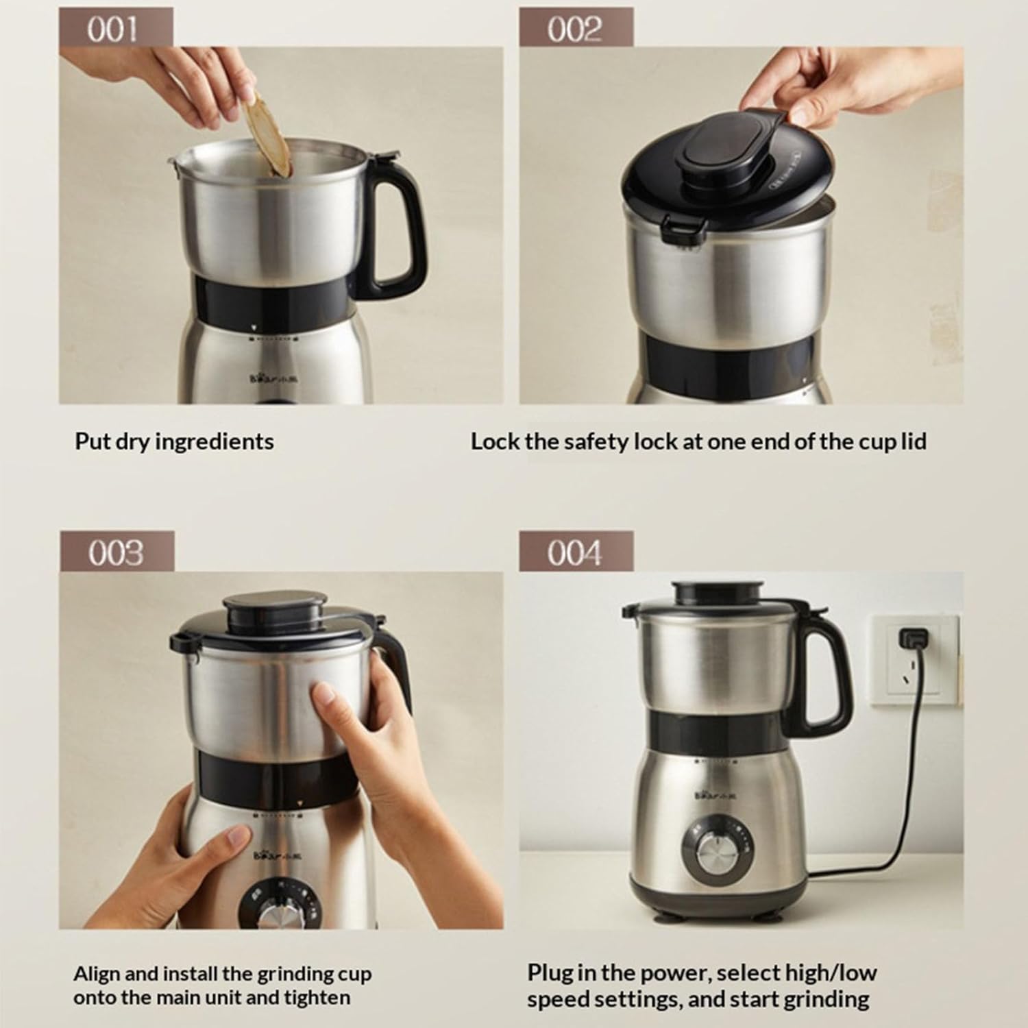 Kitchen Electric Blender Grinder,Electric Ultra-Fine Grinder Stainless Steel Body with Rotary Control for Food Processing 500W