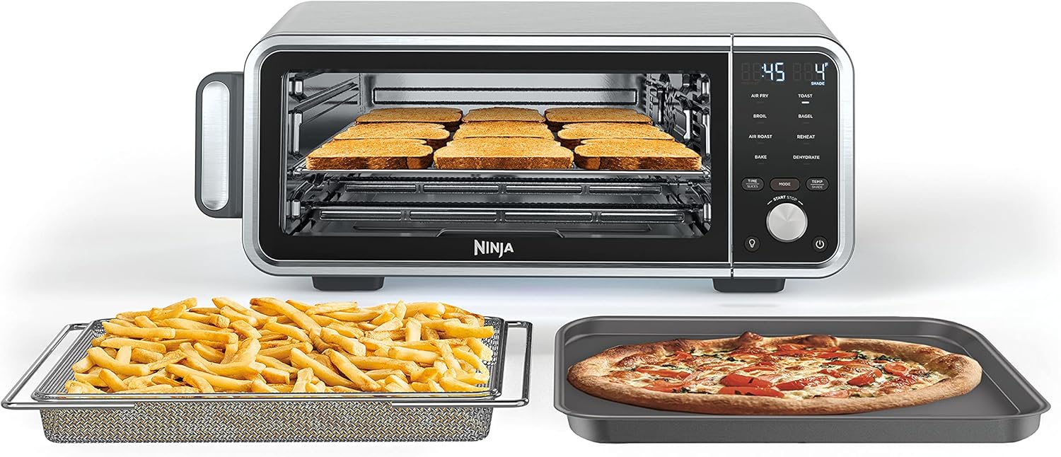 Ninja SP201/FT205CO Digital Air Fry Pro Countertop 8-in-1 Oven with Extended Height, XL Capacity, Flip Up & Away, Basket, Wire Rack Crumb Tray, Silver, Black (Renewed)