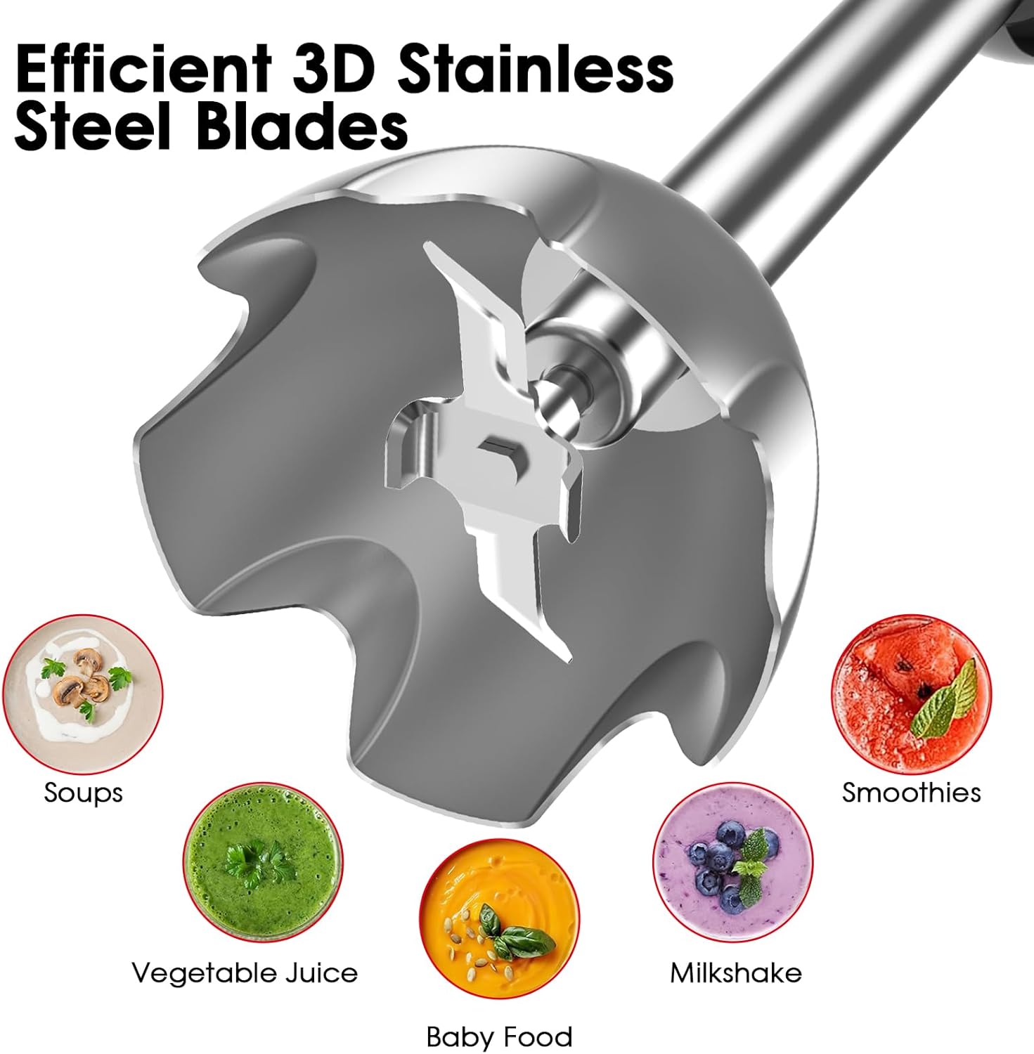 Immersion Blender Set for Kitchen,500W Extra Quiet Emulsion Blender Handheld,12 Speed Electric Hand Mixer with BPA Free Attachments:Chopper Bowl,Whisk,Milk Frother,Measuring Cup