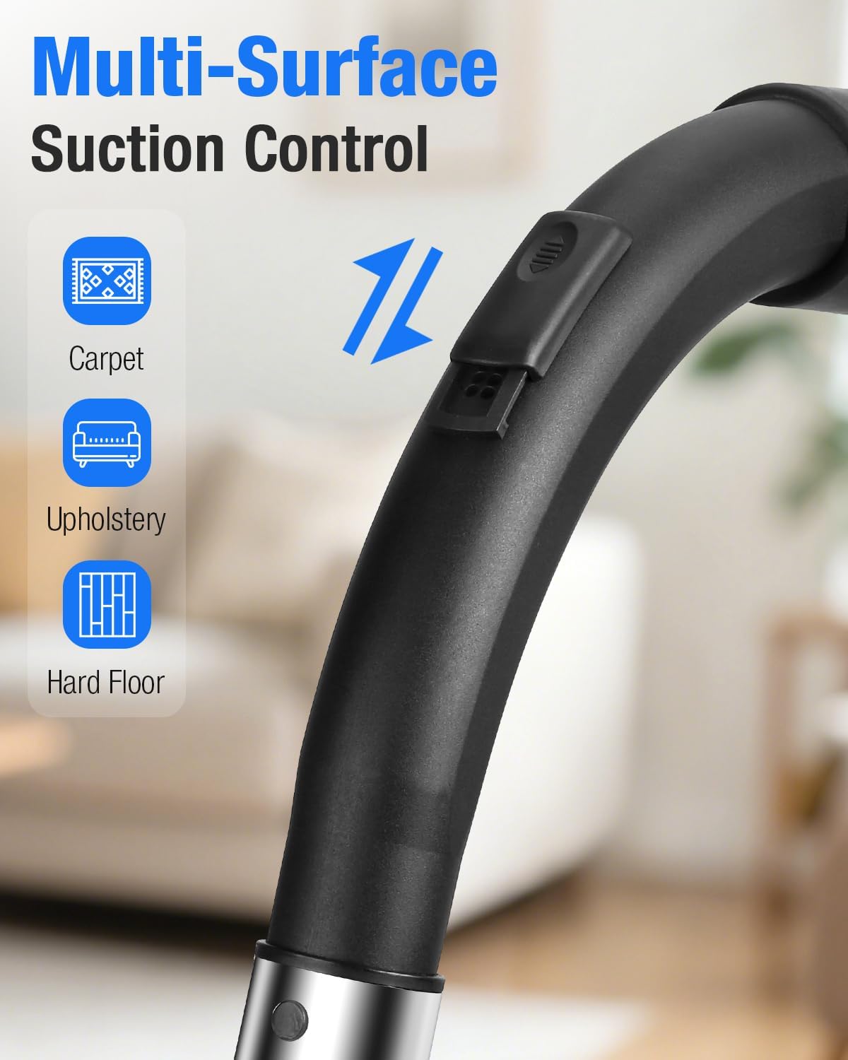 Zefiro Canister Vacuum Cleaner, 40Kpa 1600W Bagless Vacuum Cleaner,Lightweight Vacuum for Hard Floors, Carpet, Pet