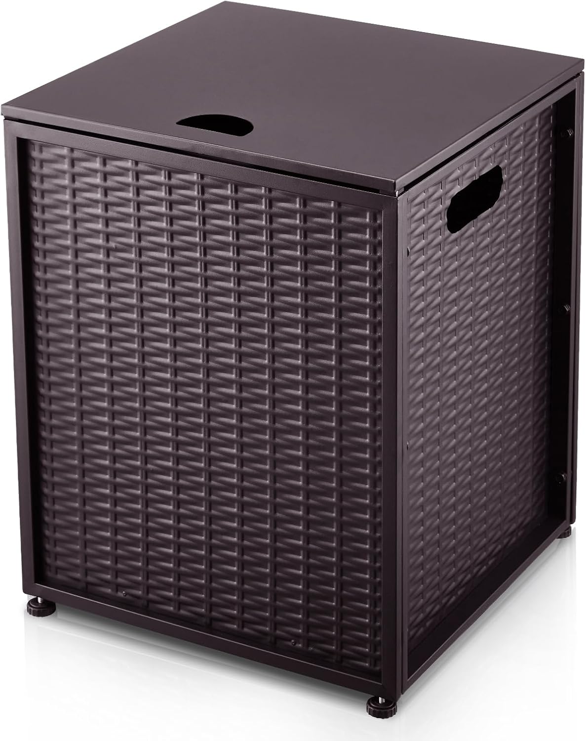 Versatile Outdoor Propane Tank Cover Table – 20lb Weatherproof Storage Box with Side Handles – Hideaway Side Table for Gas Fire Pits and Griddles – Bronze-Imitation Rattan