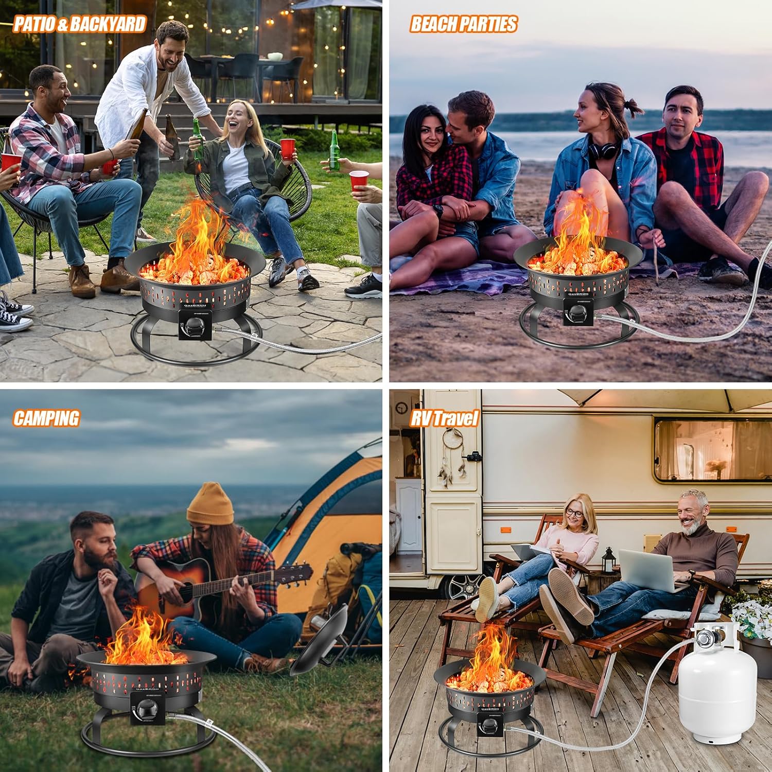 19″ Outdoor Portable Propane Fire Pit with Grill Grate, Cover&Carry Kit,Fireplace,60,000 BTU Camping Propane Firepit,Portable Gas Fire Pit for Outside Patio,Camping,RV,Smokeless Gas Firebowl