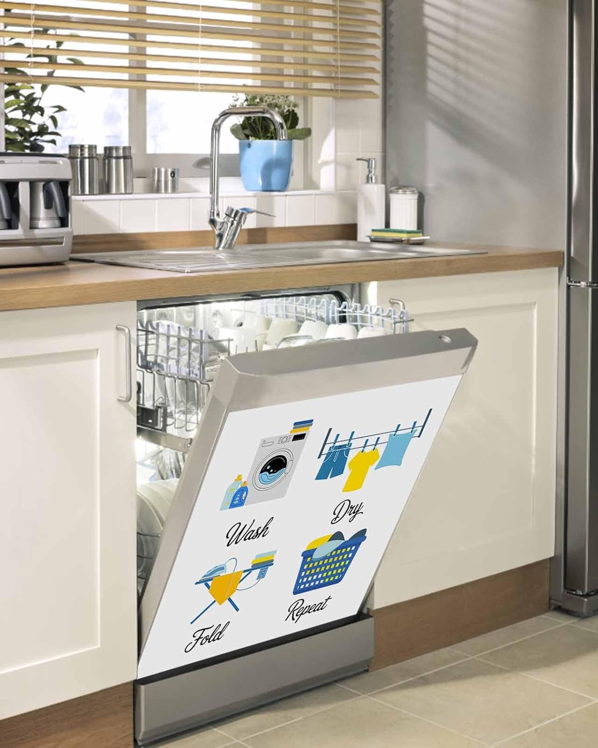 Dishwasher Magnet Cover, Cartoon Laundry Room Dishwasher Lid Magnetic Kitchen Sticker, Modern Minimalist Resuable Refrigerator Magnet Covers Panel Decal Fridge Kitchen Appliance 23''x26''