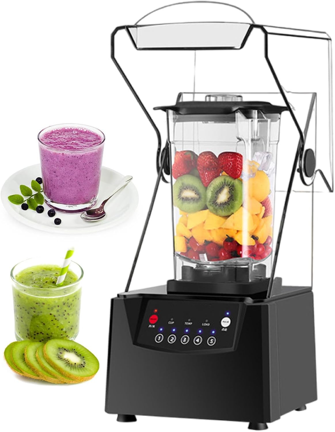 Professional Commercial Smoothie Blender, with Shield Quiet Sound Enclosure, 5 Preset Settings, Electric Ice Crusher, with 1.8 L Capacity Cup, 17000 Rpm, for Dessert Shop/Bar