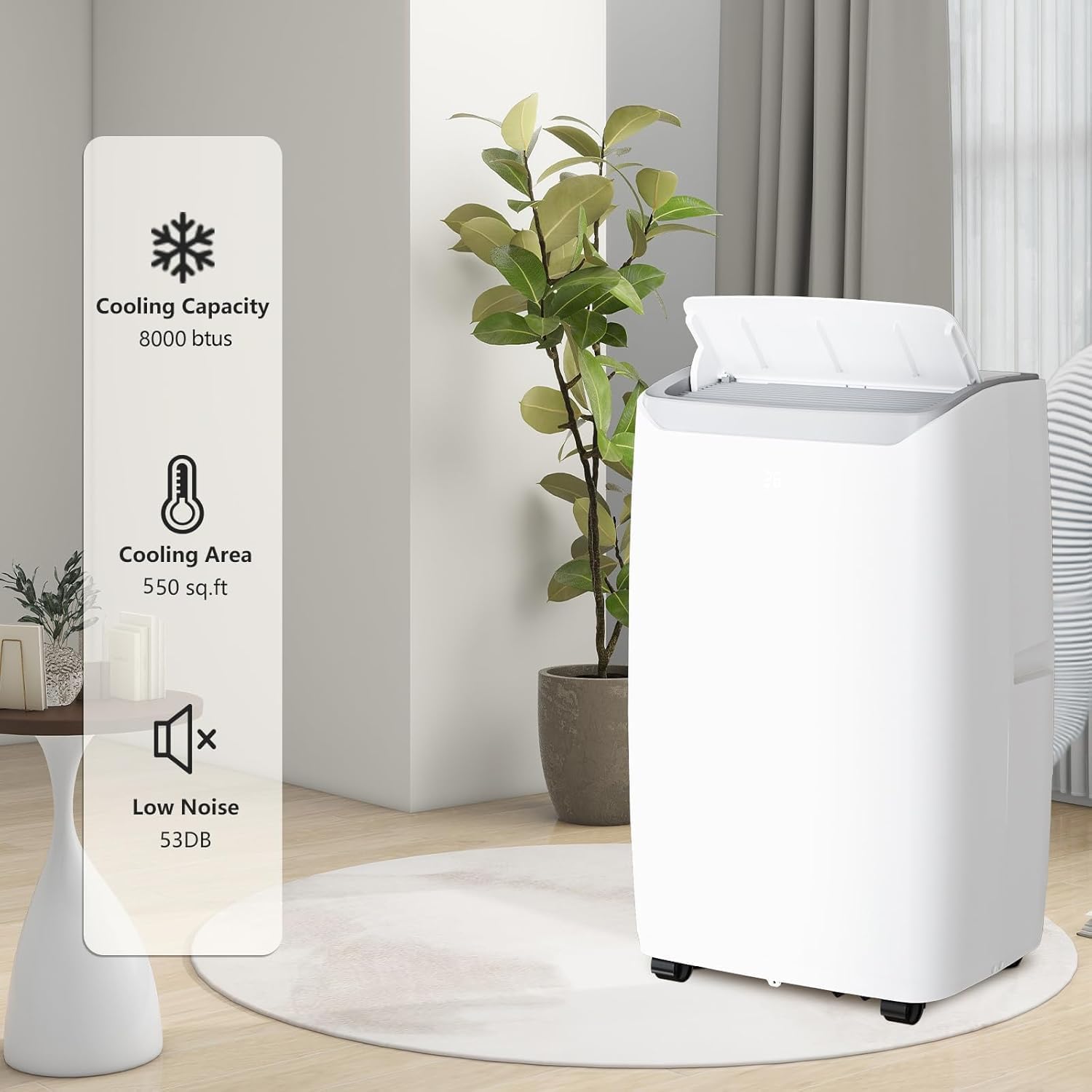 12000 BTU Portable Air Conditioner for Rooms up to 550 Sq. Ft with 3-in-1 Cooling, Fan, and Dehumidifier,24-Hour Timer, Compact, Energy Efficient, and Quiet Operation, Easy to Move