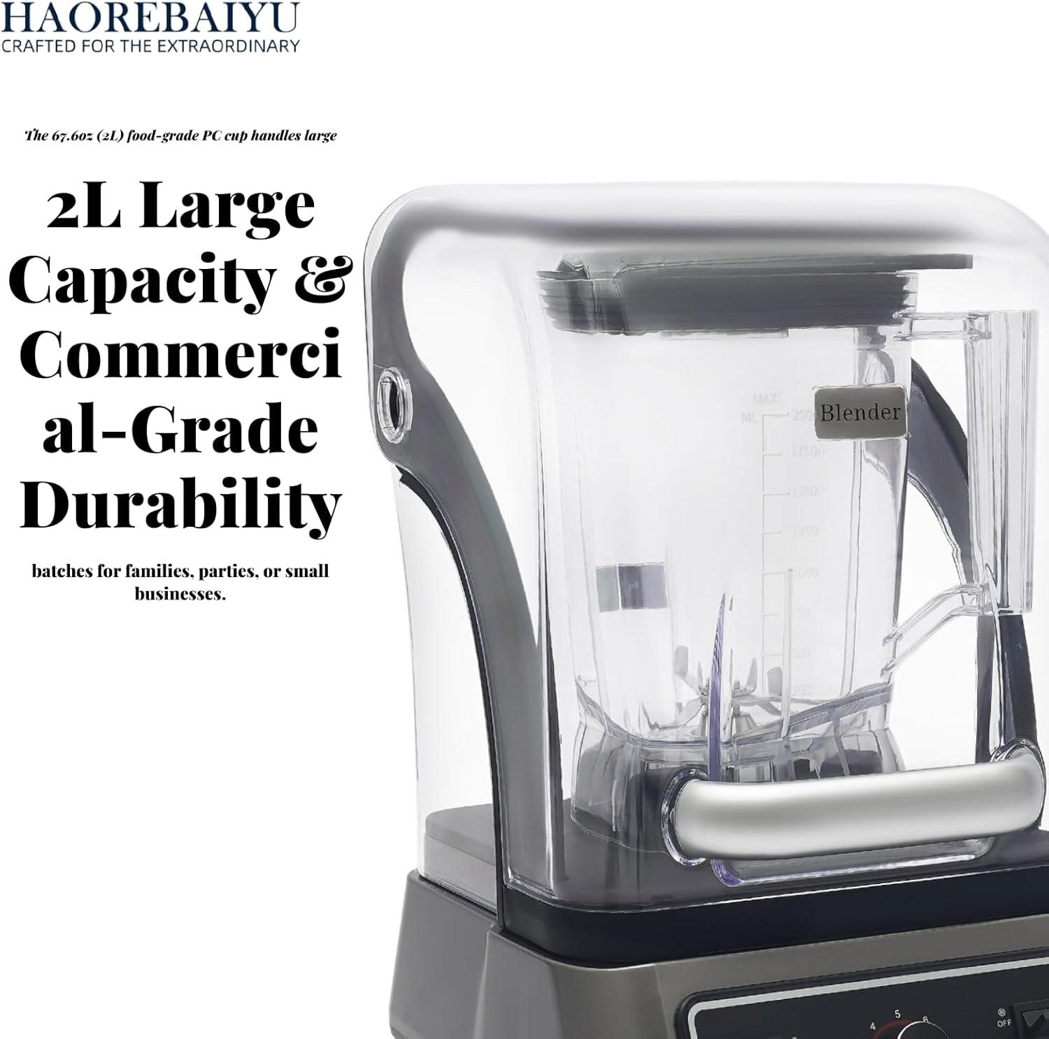 1600W Commercial Blender, 2L Large Capacity Multifunctional Blender with 9-Speed & Pulse, High-Speed Motor for Smoothies, Ice Crushing, Juice, Soup - Professional Heavy Duty & Quiet Design(110V)