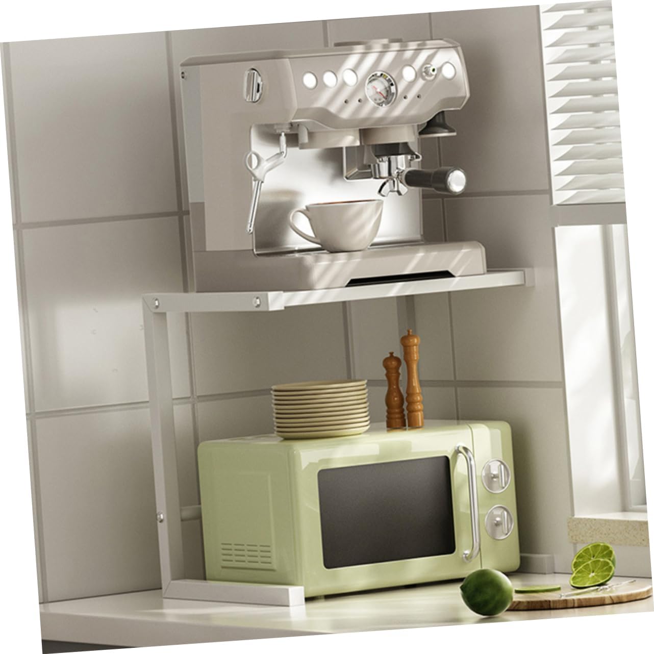 PRETYZOOM Adjustable Carbon Steel Kitchen Microwave Holder Expandable Countertop Organizer for Air Fryers Ovens and Small Appliances Space-Saving Rack for Kitchen Storage