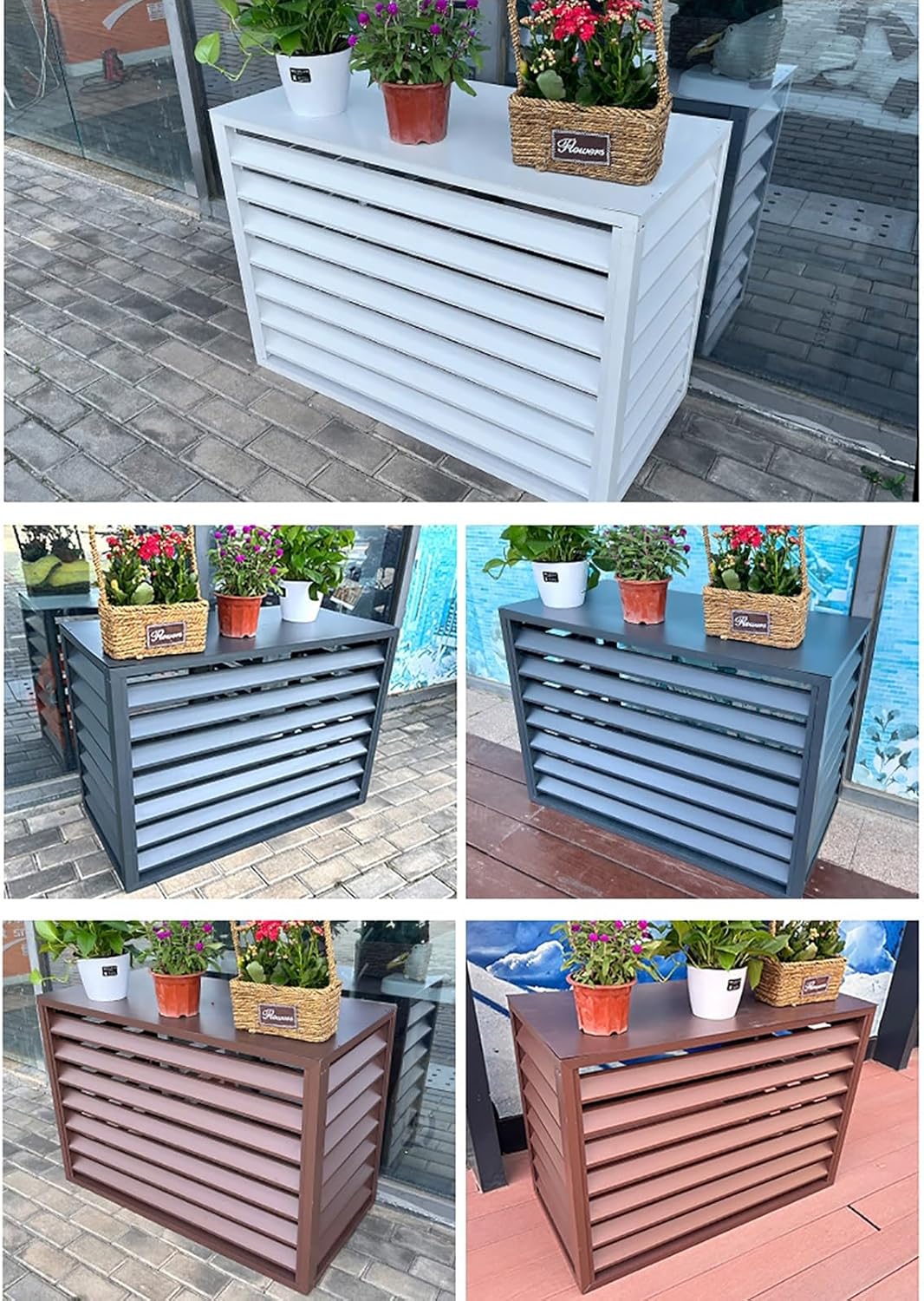Ac Covers for Outside Air Conditioner Cover Fence Ac Unit Cover Metal, Noise Reduction, for Outdoor Hide and Privacy Bianco 4 Sides for 2~3