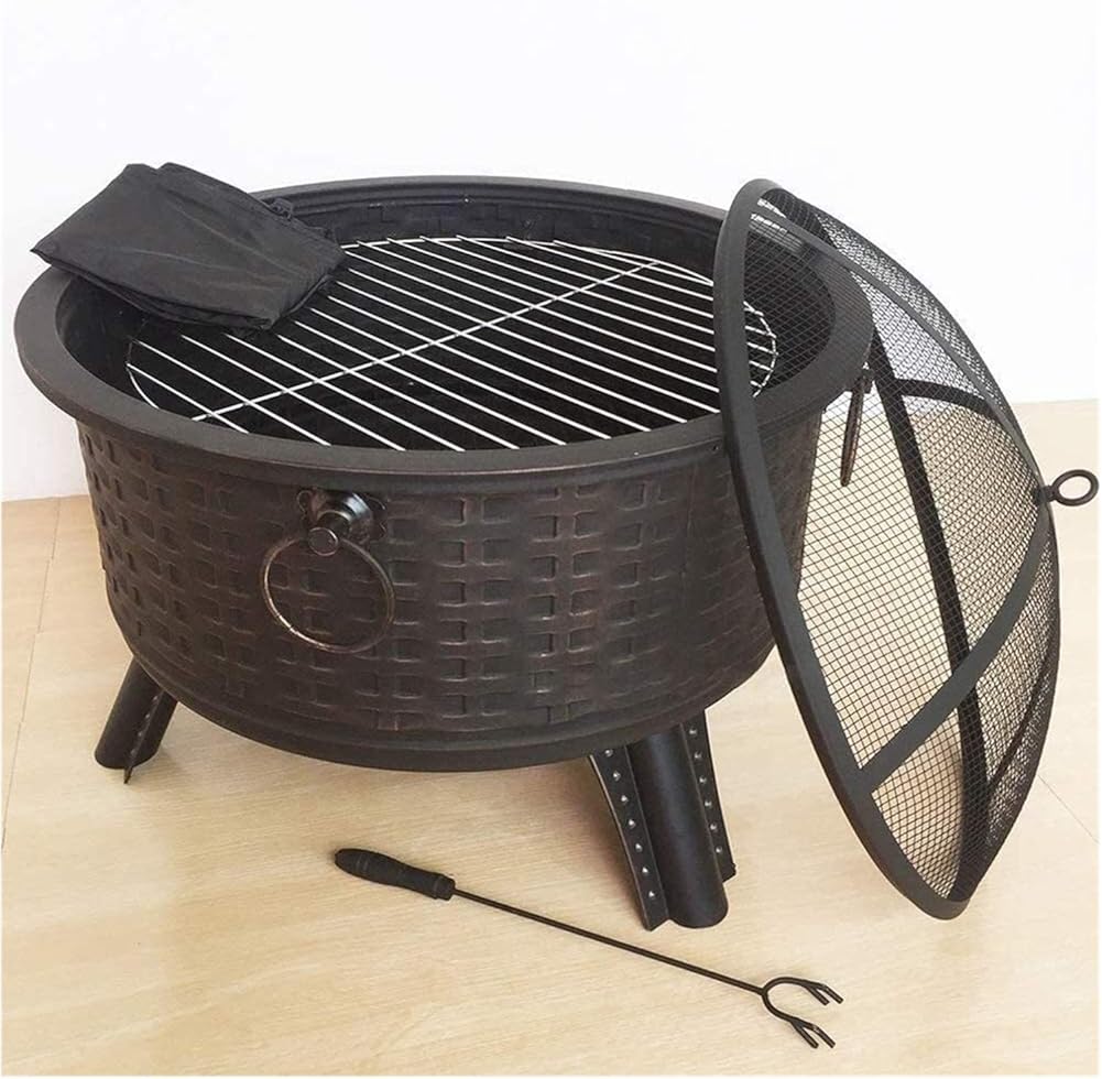 Fire Pits Outdoor Wood Burning Patio Fire Steel Grill Fire Pit Bowl with Mesh Cover