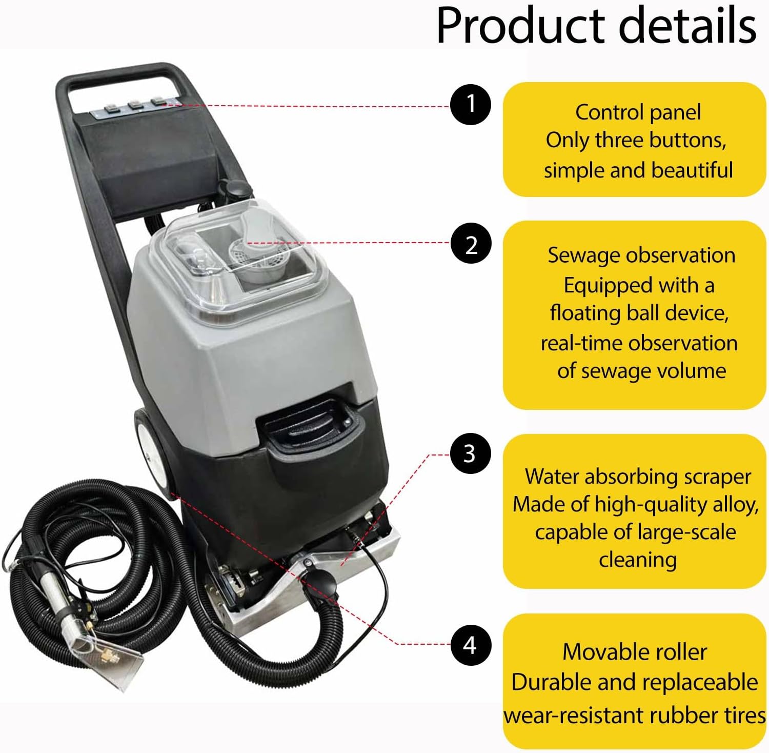 110V Commercial Carpet Cleaning Machine, 9 Gal/35L Double Water Tank Professional 3 in 1 Carpet Steamer, 2320W Hand Pushed Vacuum Extractor Cleaner