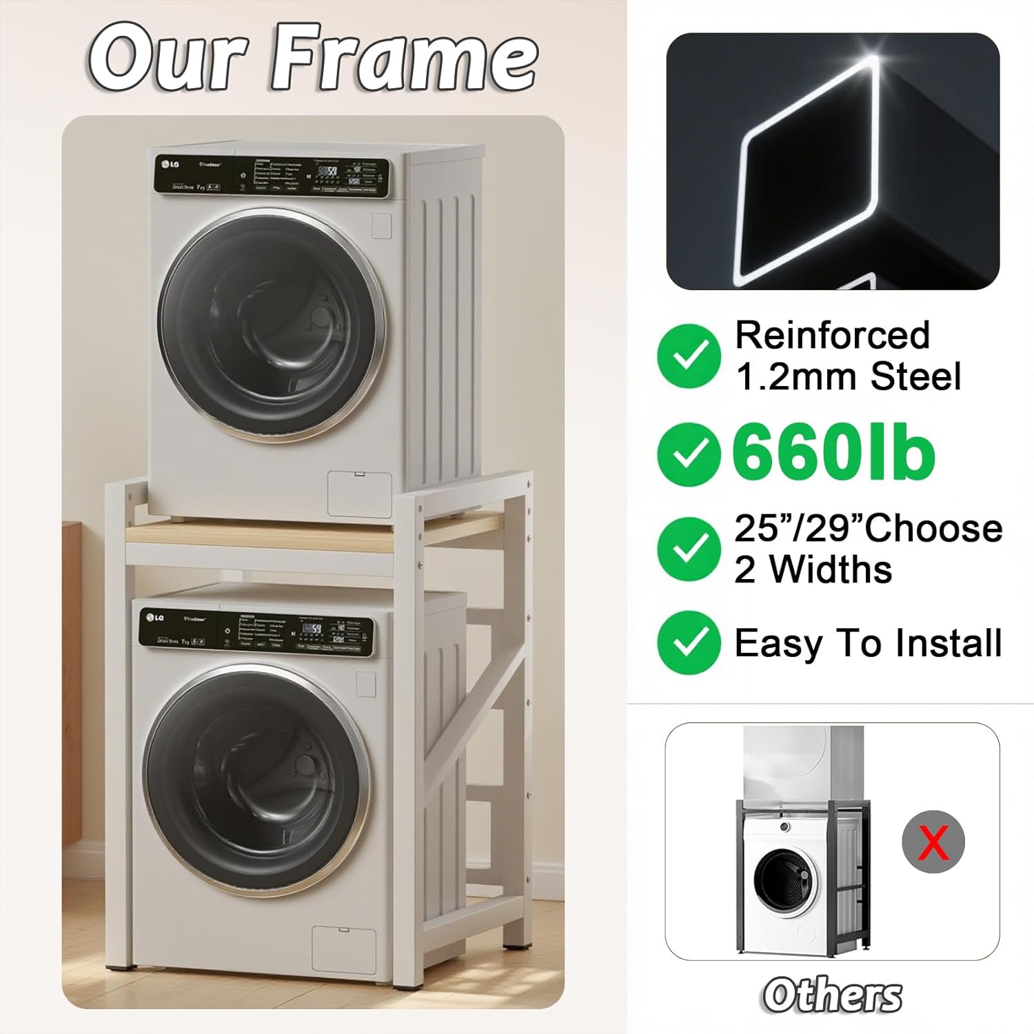 Over The Washer and Dryer Storage Shelf, Widen & 3 Height Adjustable Stacking Rack, Space Saver Washer Dryer Stacking Kit, Thicker Metal Washer Shelf for within 29.5