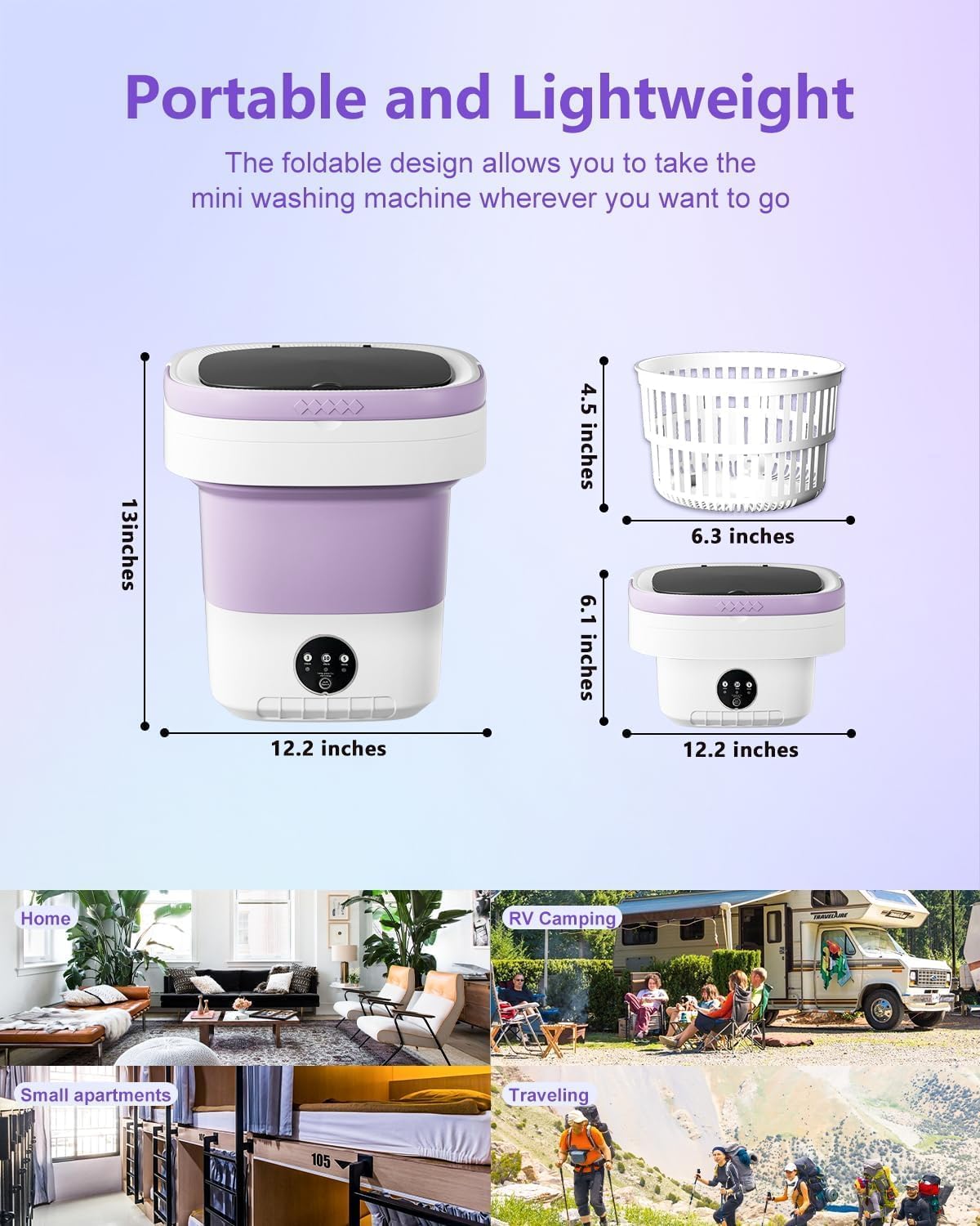 16L Portable Washing Machine, Foldable Small Washer with Spin Basket Laundry Machine, 3 Cleaning Modes Suitable for Underwear Baby Small Clothes, Foldable Design Ideal for Hotel Camping Apartment Home