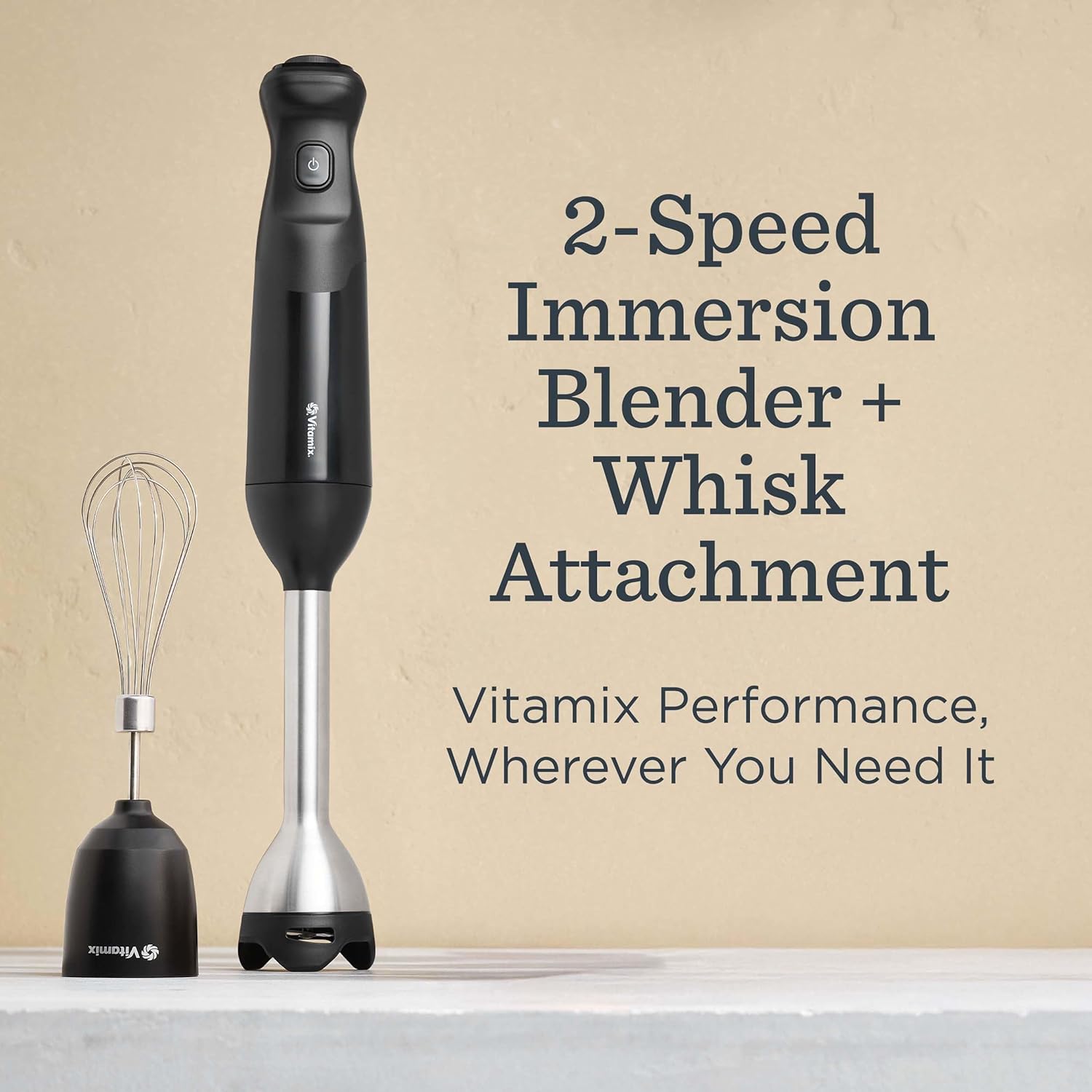 Vitamix 2-Speed Immersion Blender + Whisk Attachment, Professional-Grade Hand Blender with 350-Watt Motor and Stainless-Steel Blade, Black