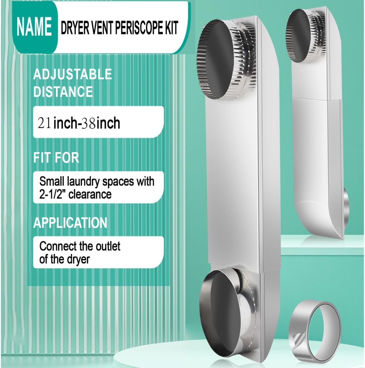 OEM Upgraded 21-38 in Adjustable Periscope Dryer Vent,Telescoping Dryer Vent Kit, Fit for all 4in Dryer Vent Outlet,for tight space square duct dryer vent pipe, stainless steel Dryer Vent