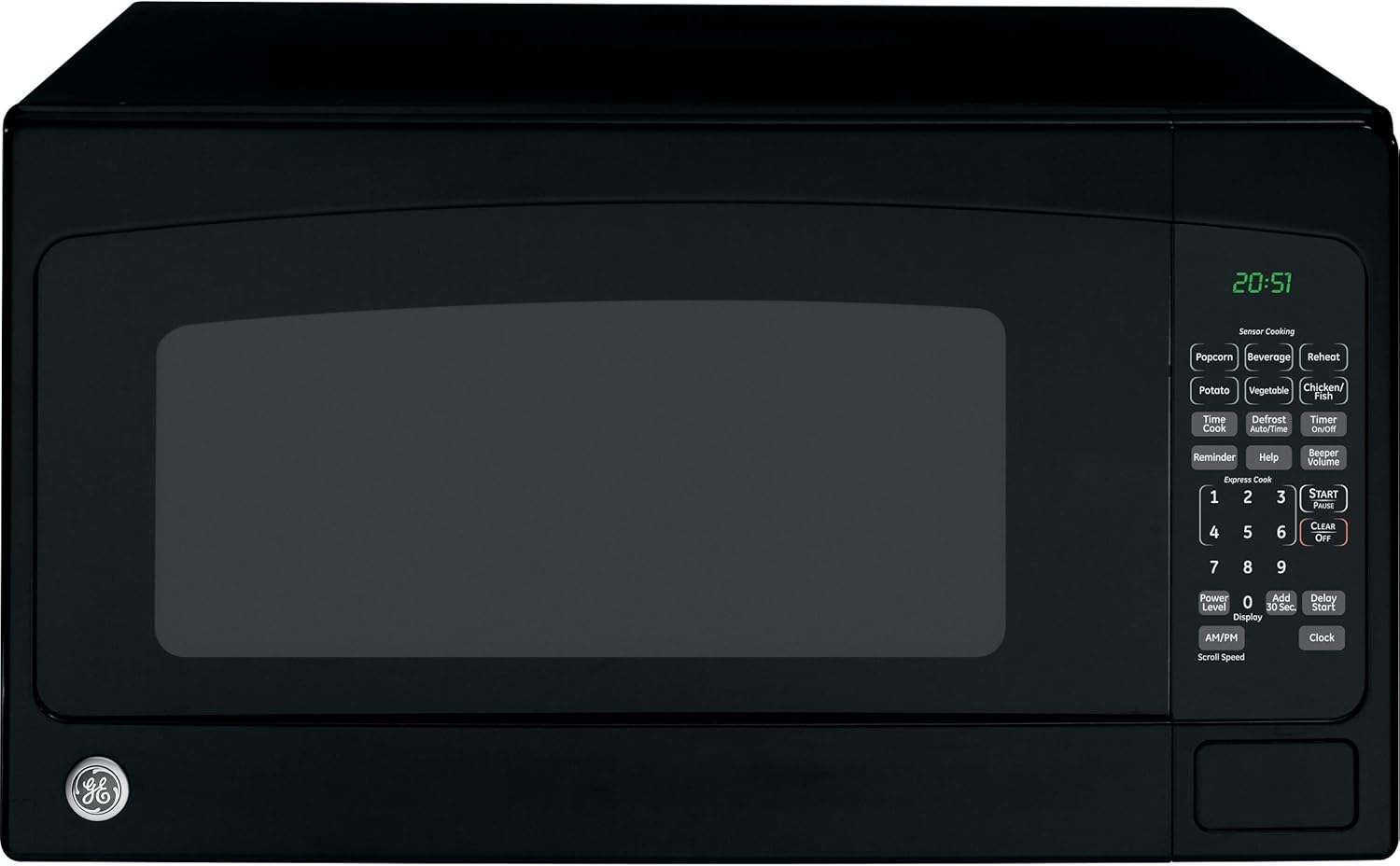 GE JES2051DNBB Countertop Microwave Oven, 1,200-watt Capacity, 2.0 Cubic Ft., 8 Auto Setting Cooking Settings, Kitchen Essentials for the Countertop, Dorm Room or Apartment, Black