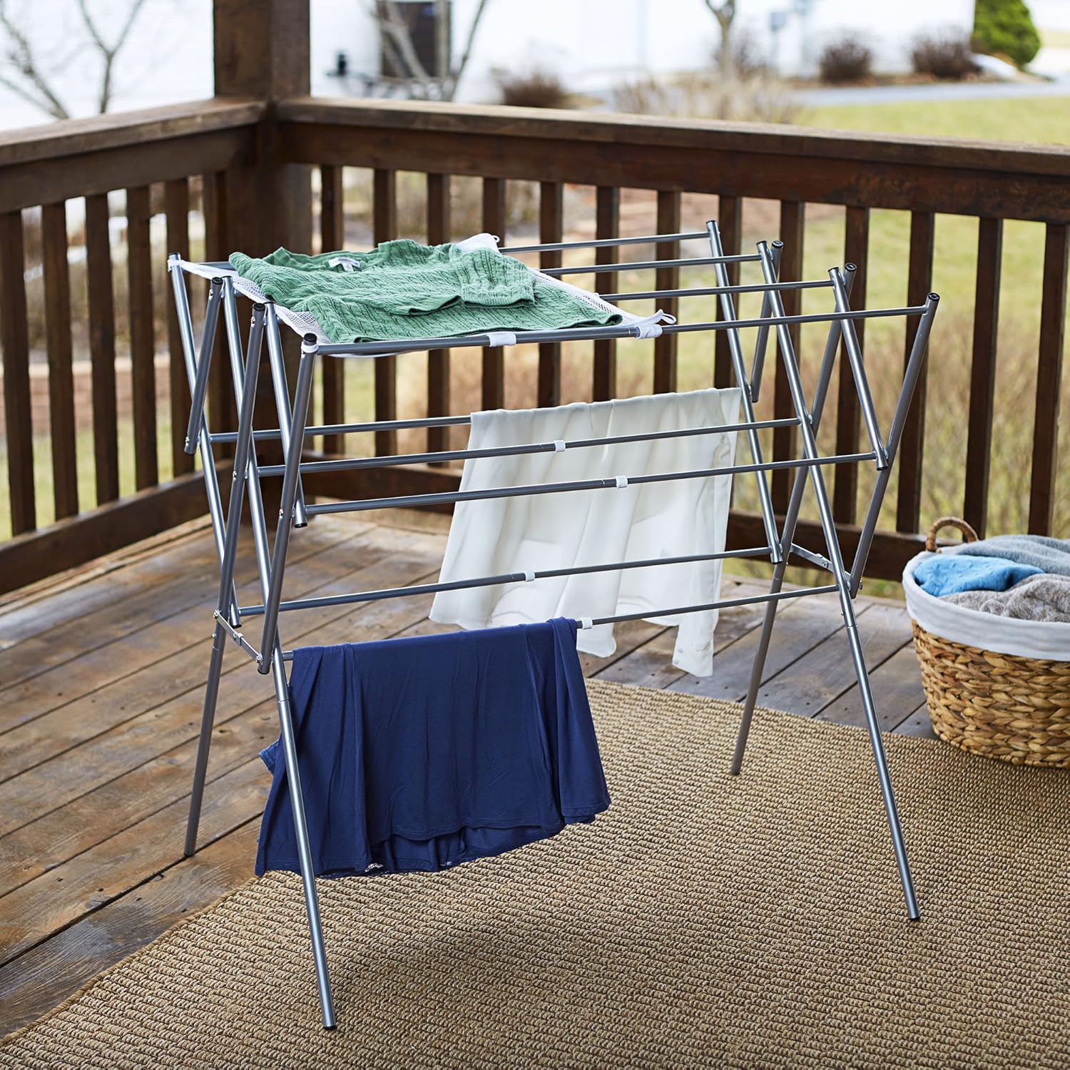 Household Essentials Clothes Drying Rack, Foldable, Expandable and Collapsible Laundry Drying Rack, Silver