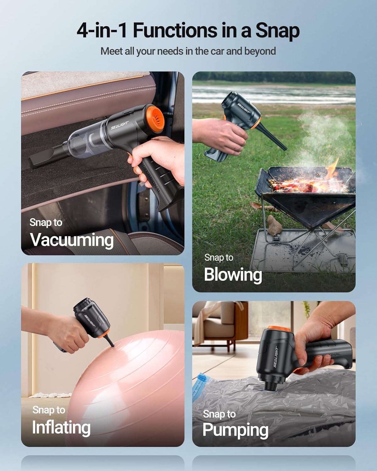 SEALIGHT Mini Car Vacuum Wireless, High Power Suction and Air Duster, Lightweight and Compact Handheld Vacuum, Portable Vacuum Cleaner for Car, Home, Office, Pet