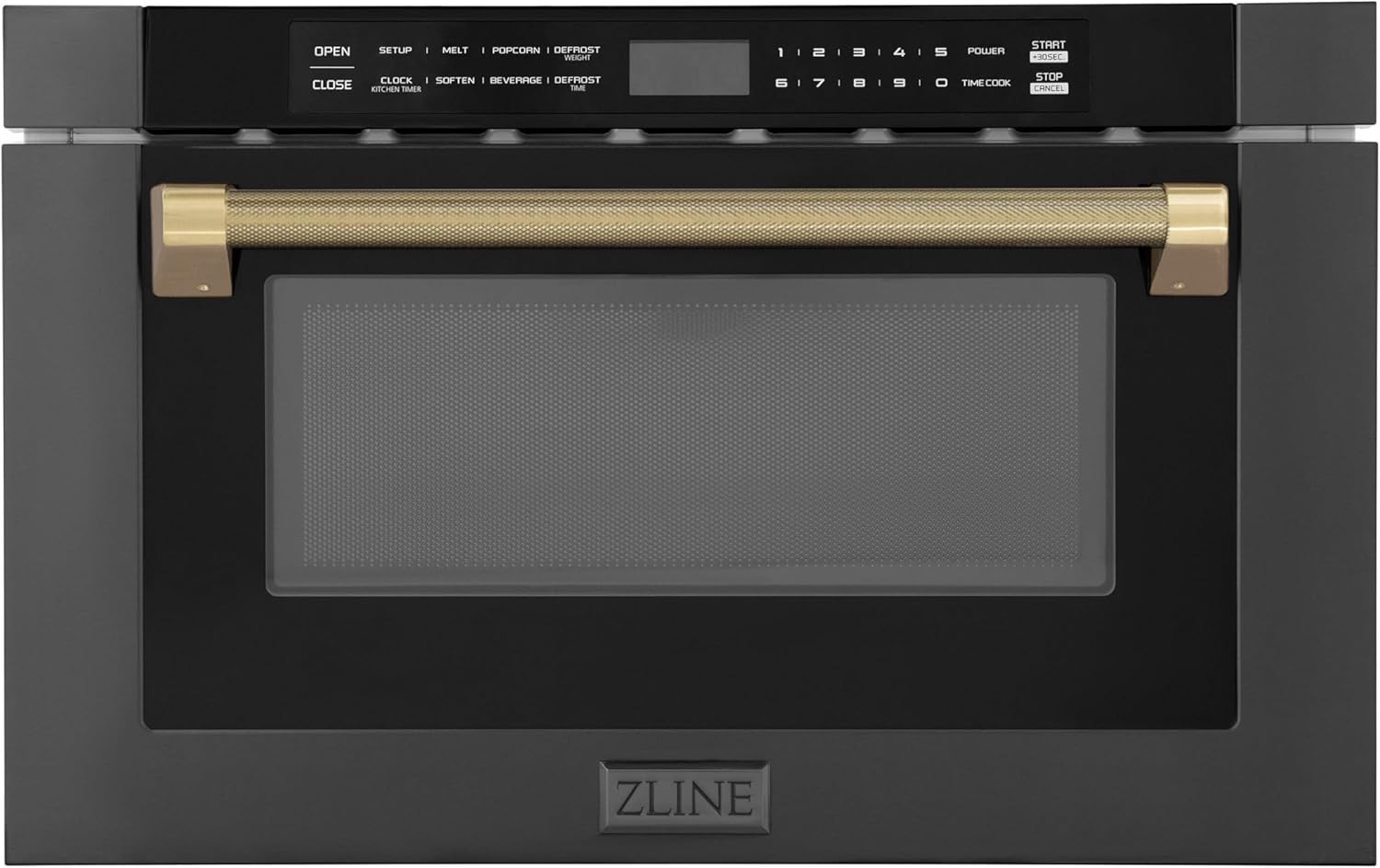ZLINE Autograph Edition 24 in. 1.2 cu. ft. Built-in Microwave Drawer in Black Stainless Steel and Champagne Bronze Helix Handle (MWDZ-1-BS-H-KCB)