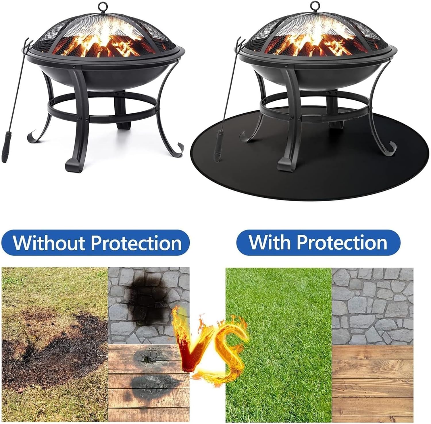 24 Inch Fire Pit Mat – Heat Resistant Deck Protector for Grill, Bonfire, Chiminea – Outdoor Patio or Lawn Saver from Burns or Fire Damage