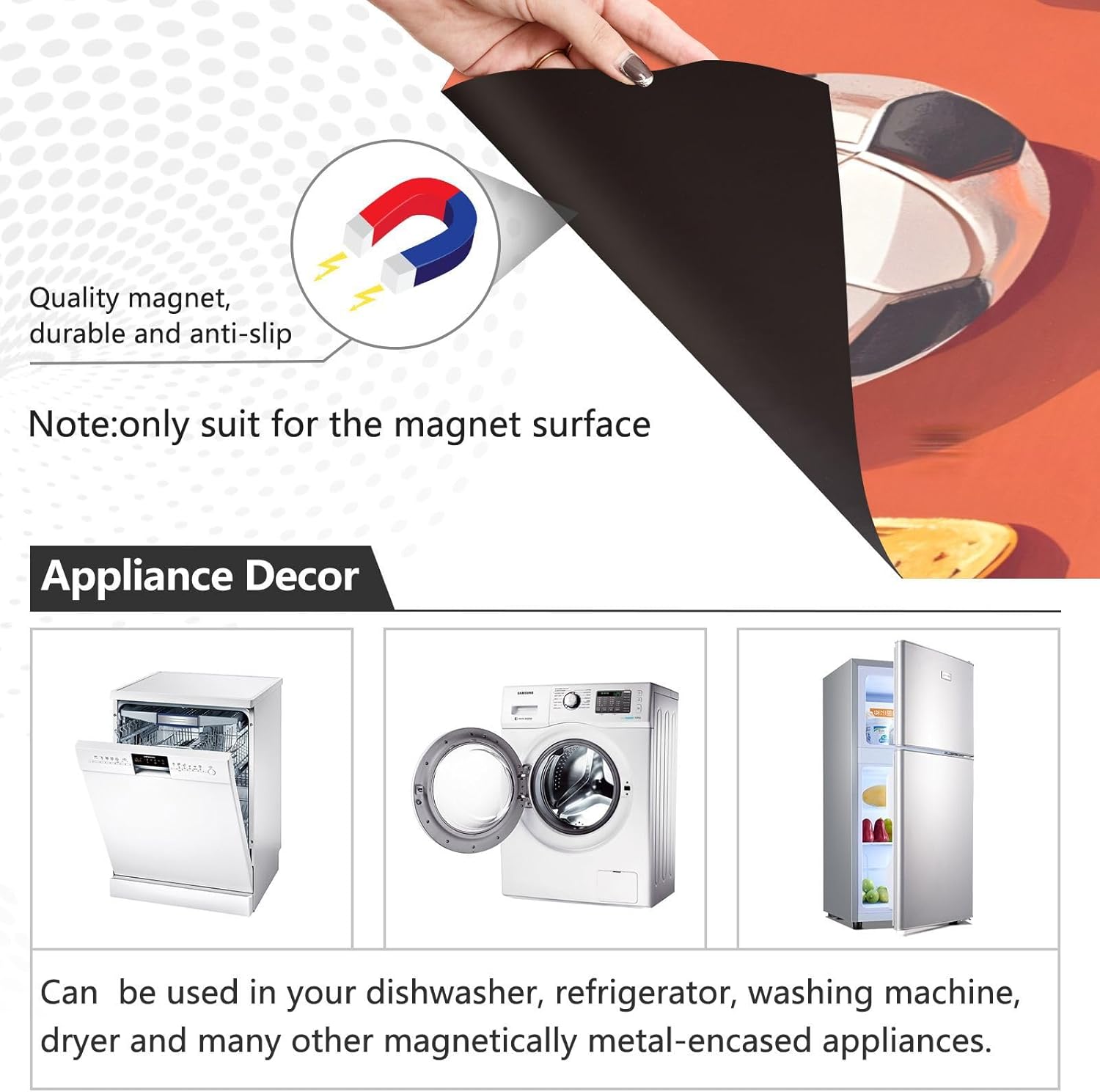 Dishwasher Magnet Cover Large Magnetic Stickers Football Pattern Front Dishwasher Cover Reusable Decal for Home Kitchen Anti-Scratch Refrigerator Decorative Lid Washing Machine Laundry 23