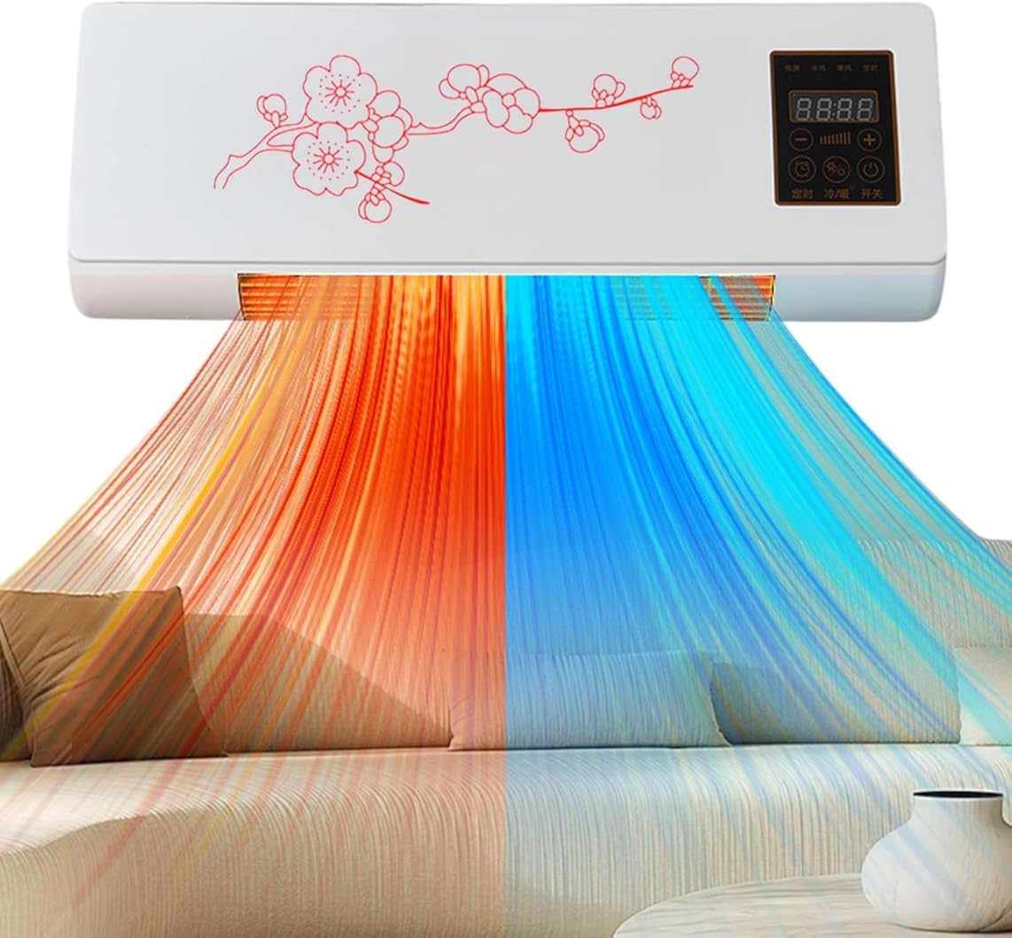 2 In 1 Wall Mounted Heating System, Cooling/Heating, Kitchen Wall Air Conditioner Fan, for Bathroom Office, RV Air Conditioner Heater and Fan Combo(Red)